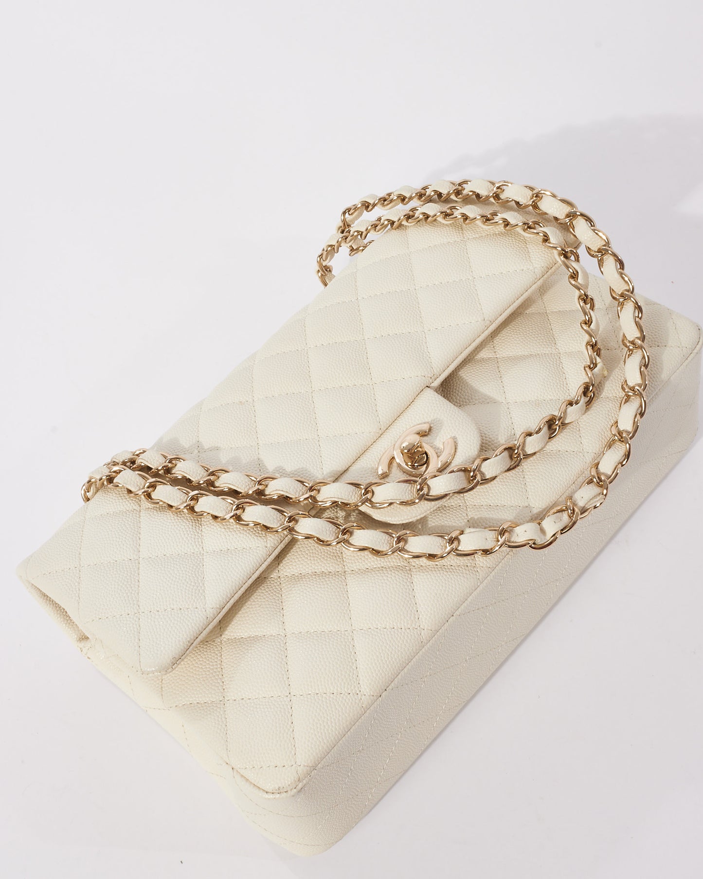 Chanel White Caviar Leather Medium Double Flap Bag CPHW