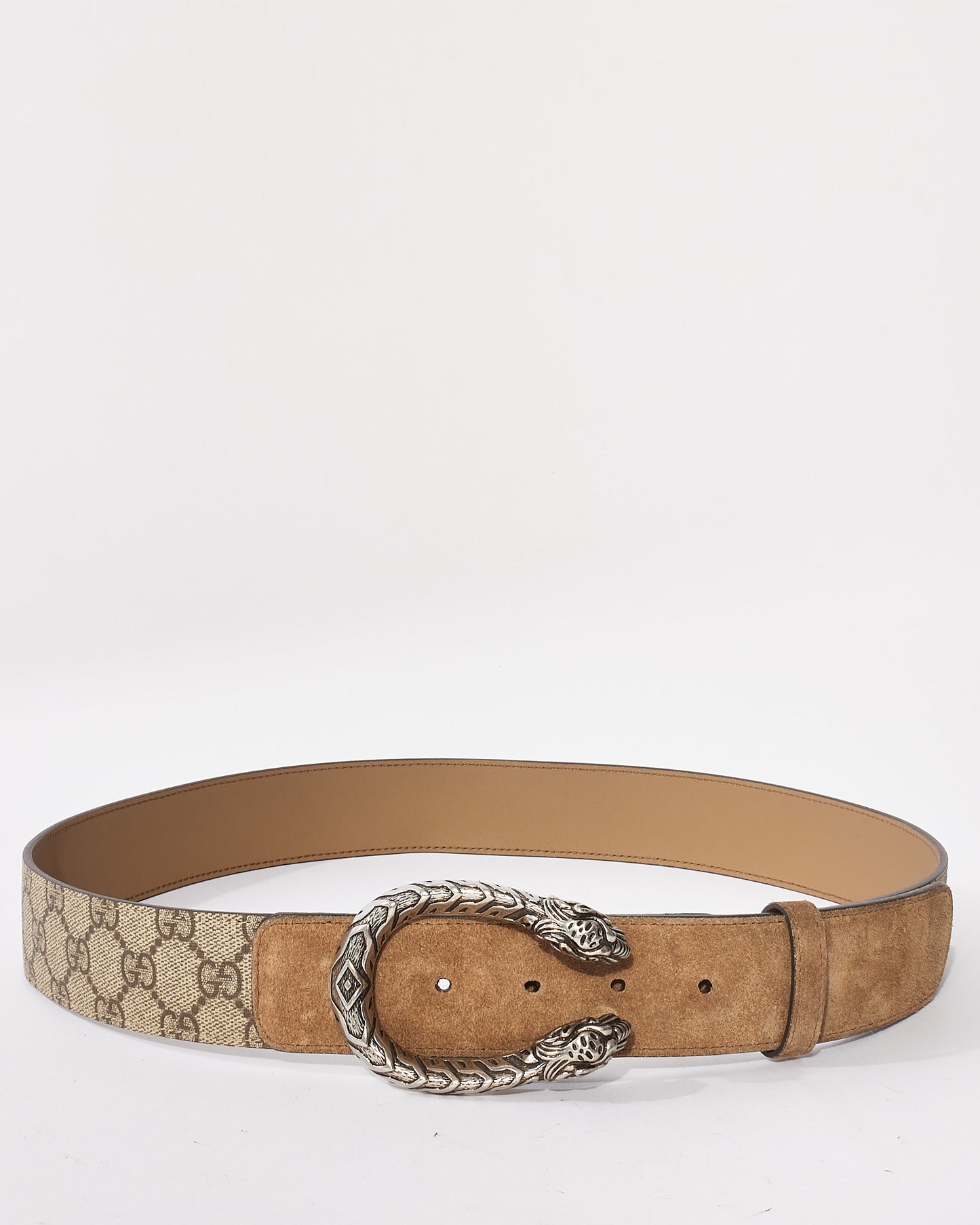 Gucci Beige GG Supreme Coated Canvas & Suede Dionysus Belt - 95/38