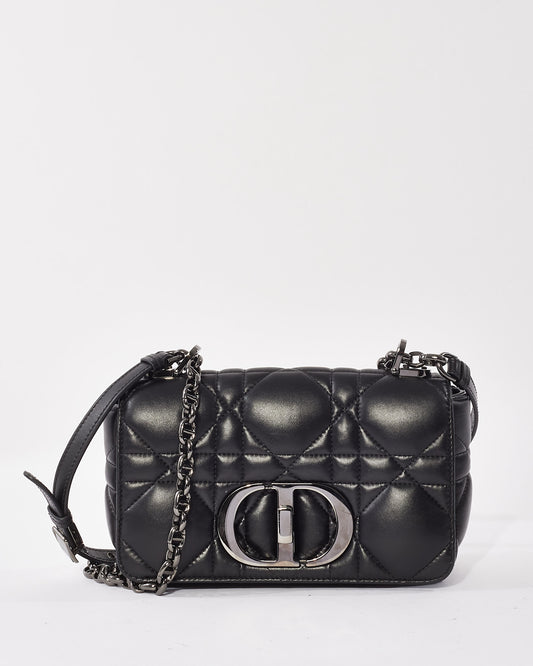 Dior Black Calfskin Leather Macrocannage Small Caro Bag