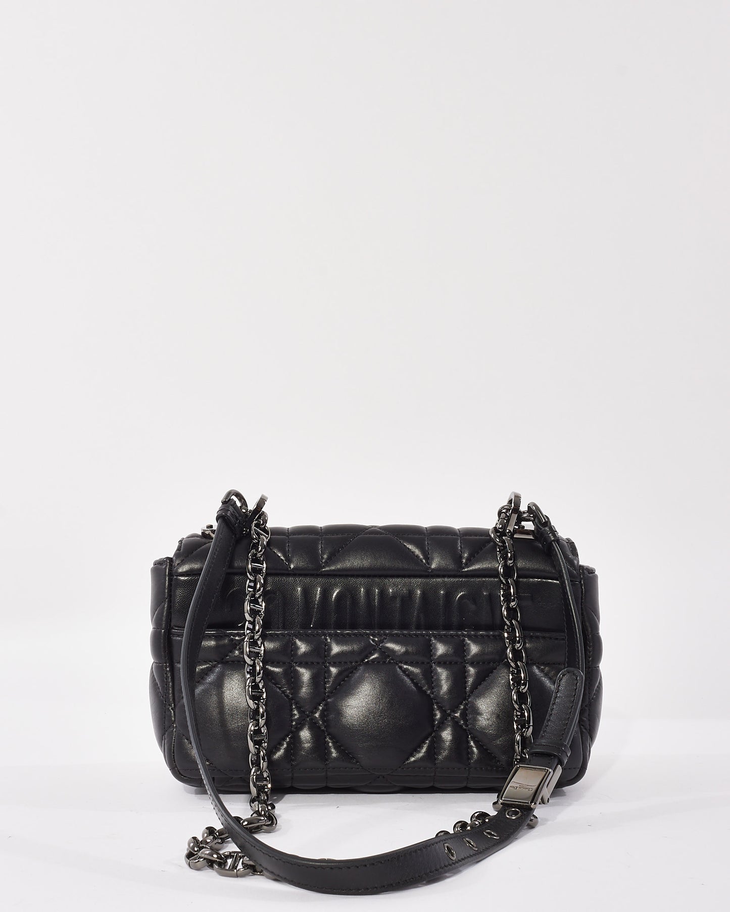 Dior Black Calfskin Leather Macrocannage Small Caro Bag