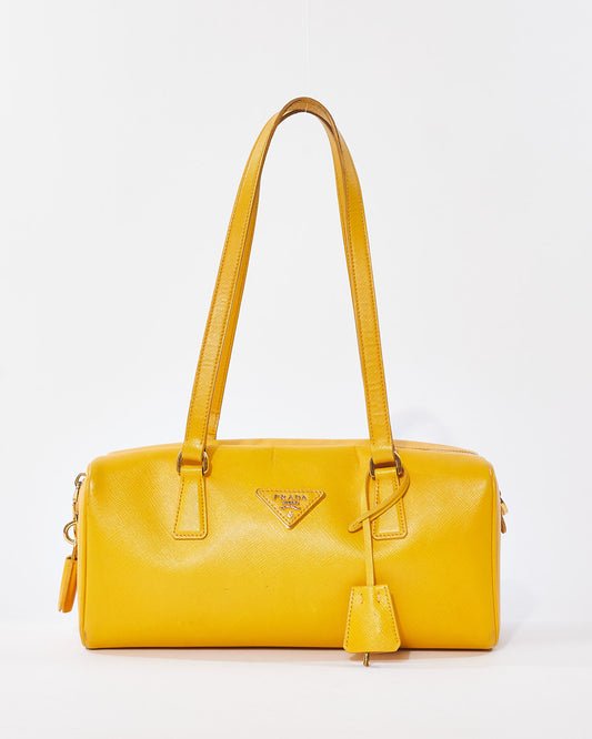 Prada Yellow Saffiano Leather Small Duffle Shoulder Bag