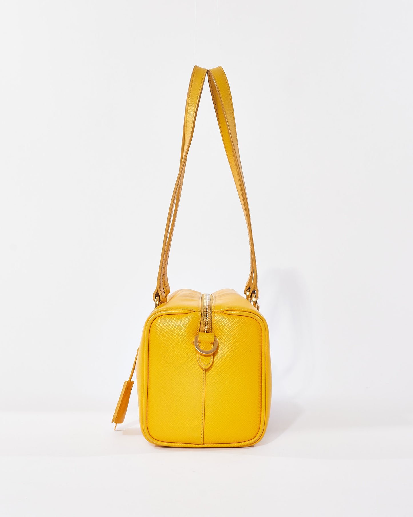 Prada Yellow Saffiano Leather Small Duffle Shoulder Bag