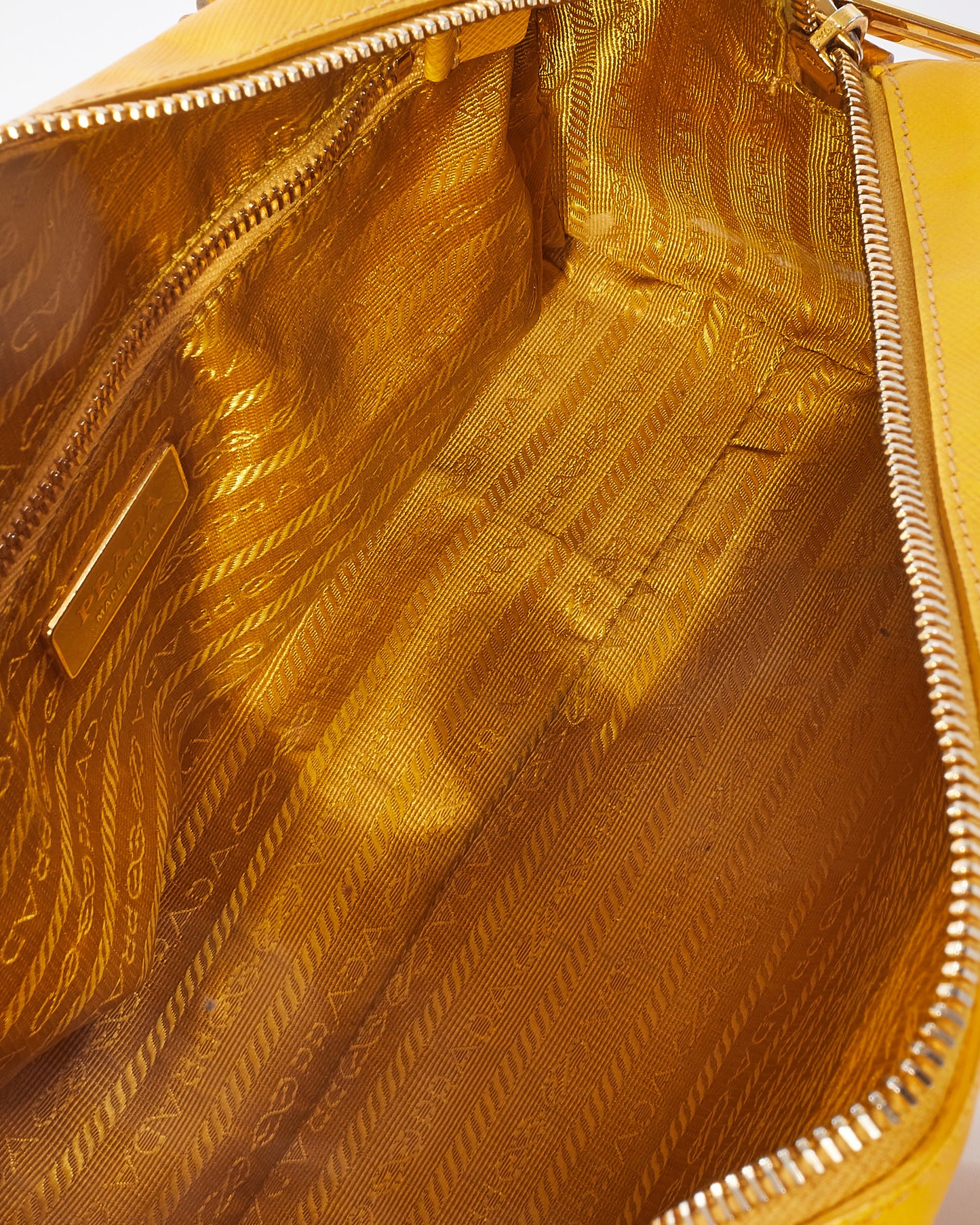 Prada Yellow Saffiano Leather Small Duffle Shoulder Bag