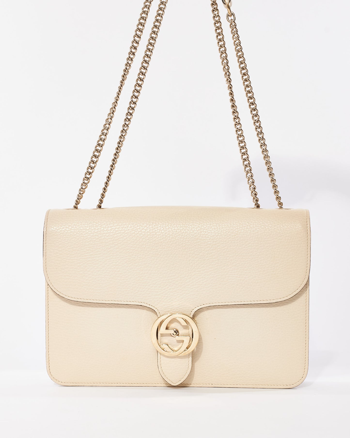 Gucci Off White Calfskin Leather Dollar Interlocking G Shoulder Bag