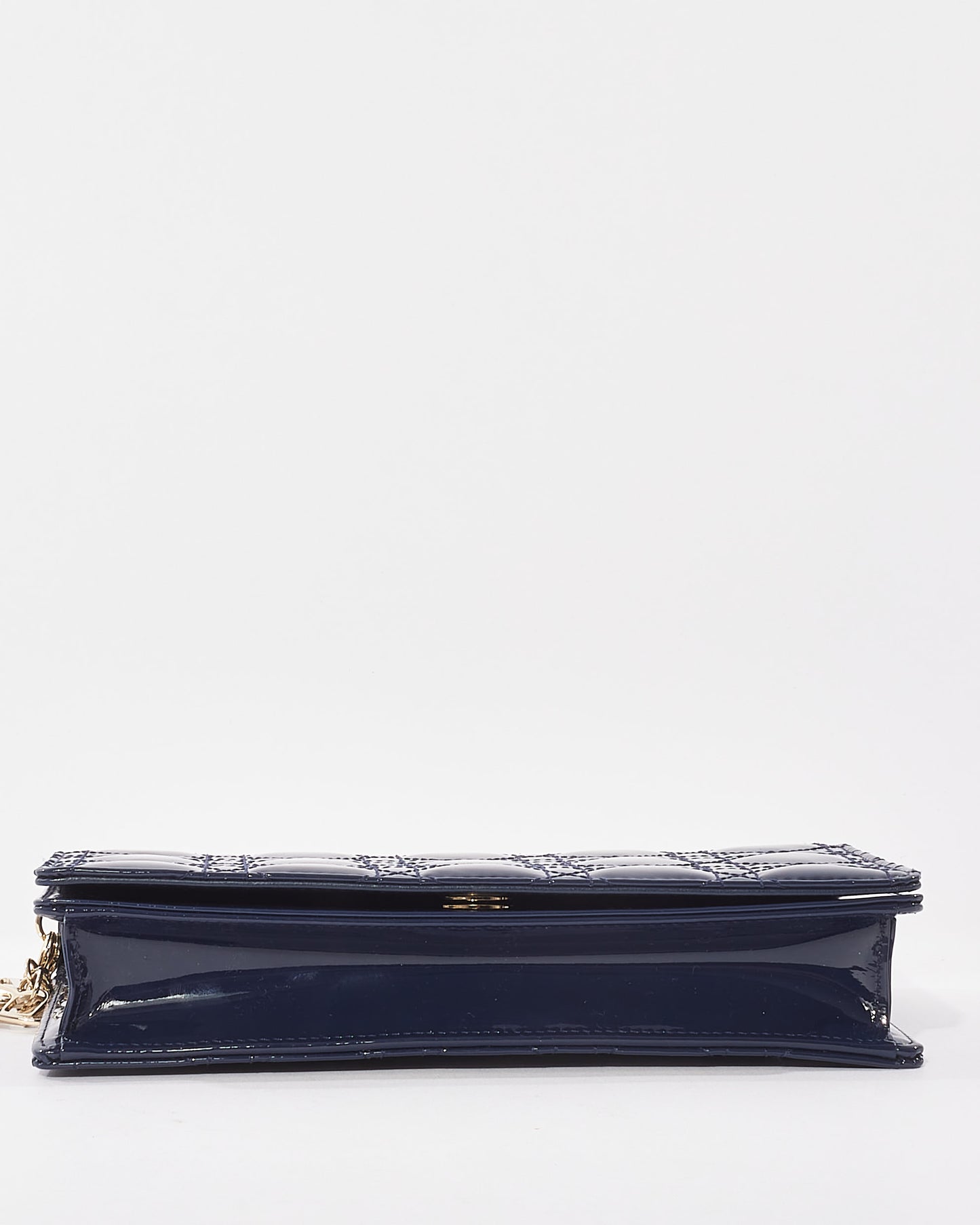 Dior Navy Blue Patent Leather Cannage Lady Dior Wallet On Chain