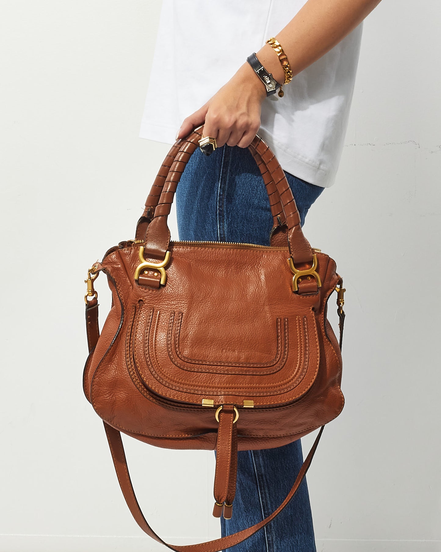 Chloé Tan Leather Marcie Double Carry Bag