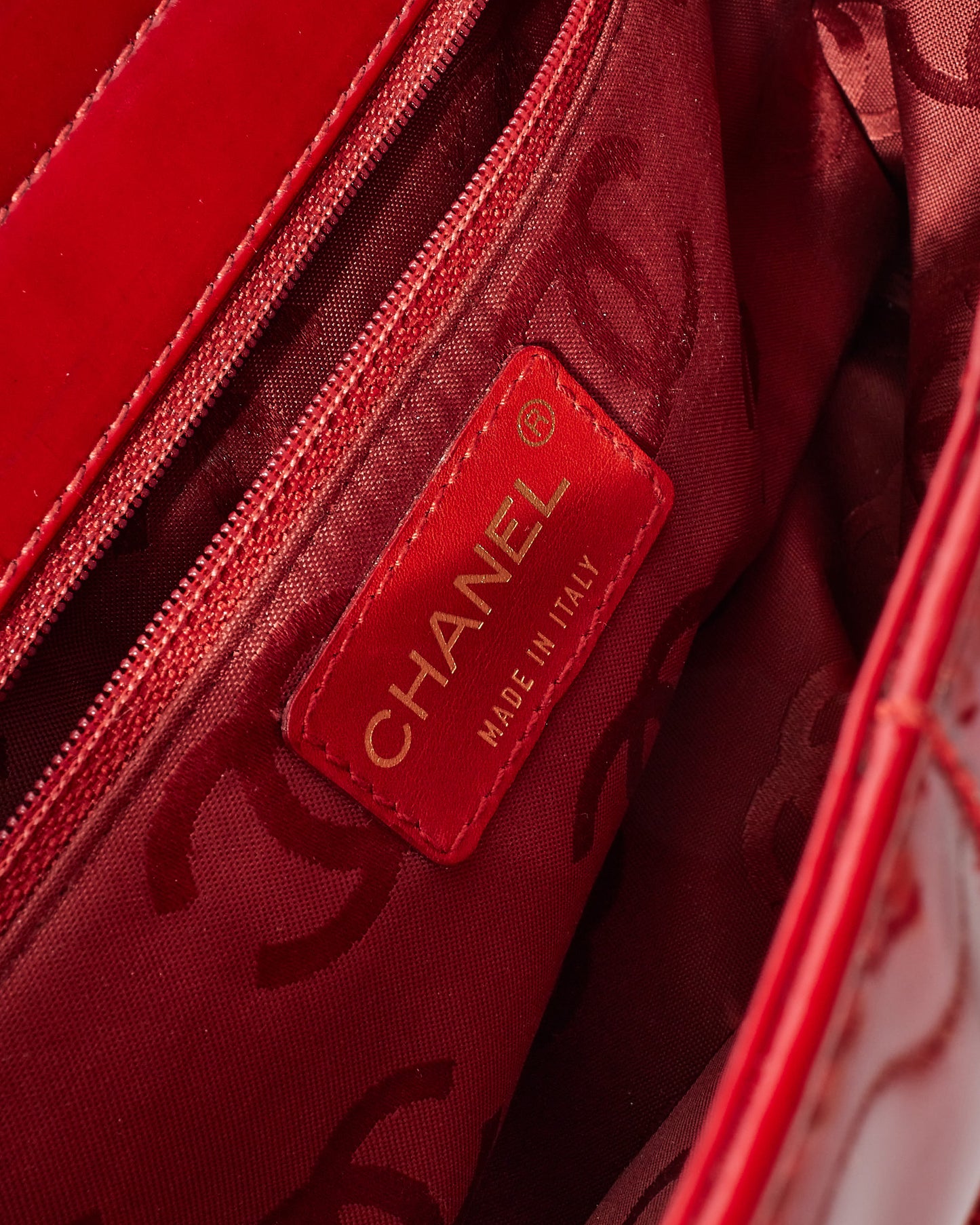 Chanel Vintage Red Patent Leather "Chocolate Bar" Tote Bag