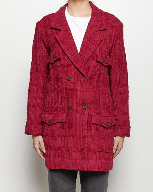 Chanel Raspberry Red Tweed Long Blazer - 38