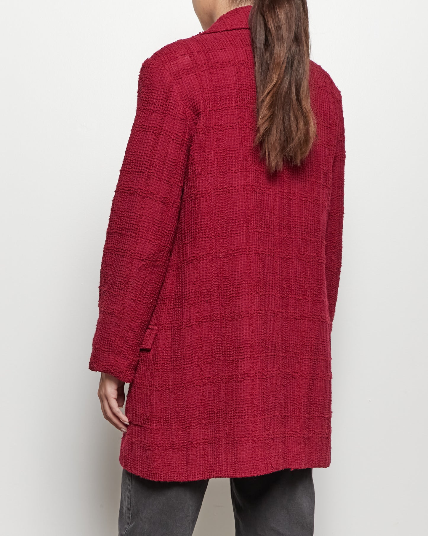 Chanel Raspberry Red Tweed Long Blazer - 38