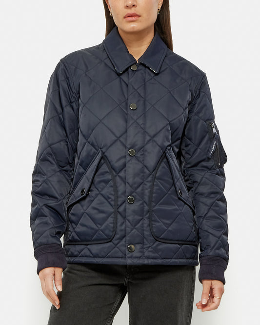 Burberry Veste boutonnée matelassée en nylon bleu marine avec diamants - 46 (M)