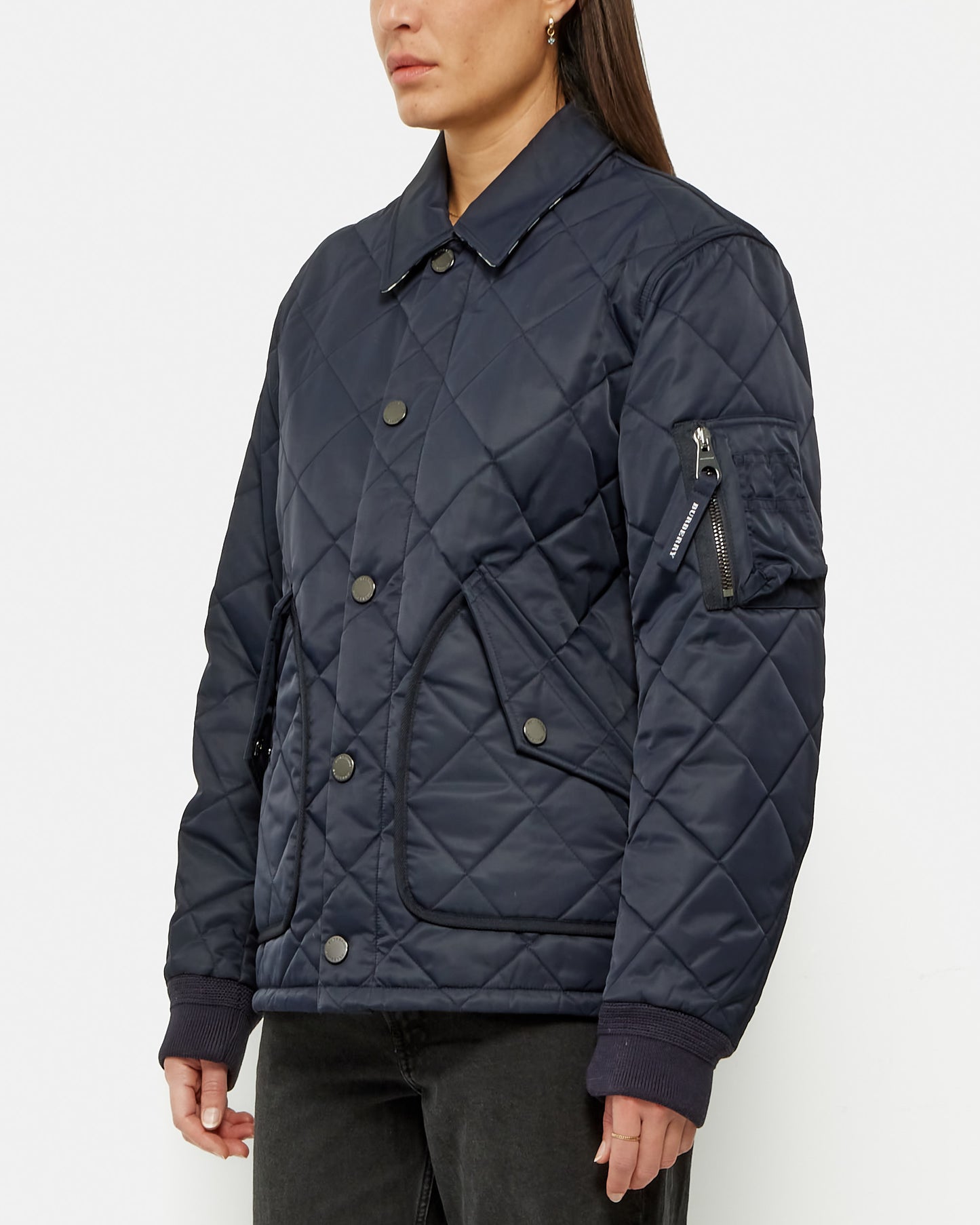 Burberry Veste boutonnée matelassée en nylon bleu marine avec diamants - 46 (M)