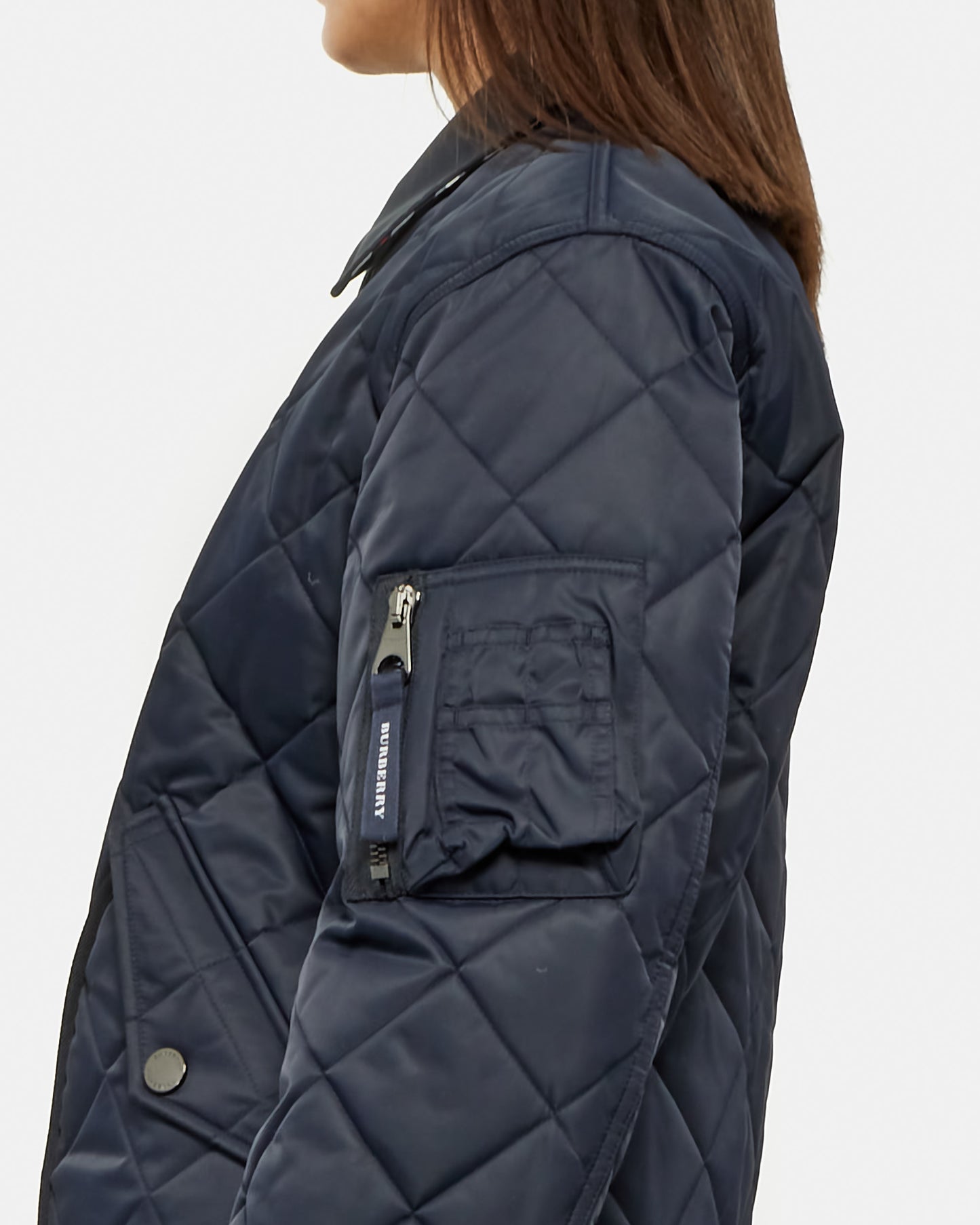 Burberry Veste boutonnée matelassée en nylon bleu marine avec diamants - 46 (M)