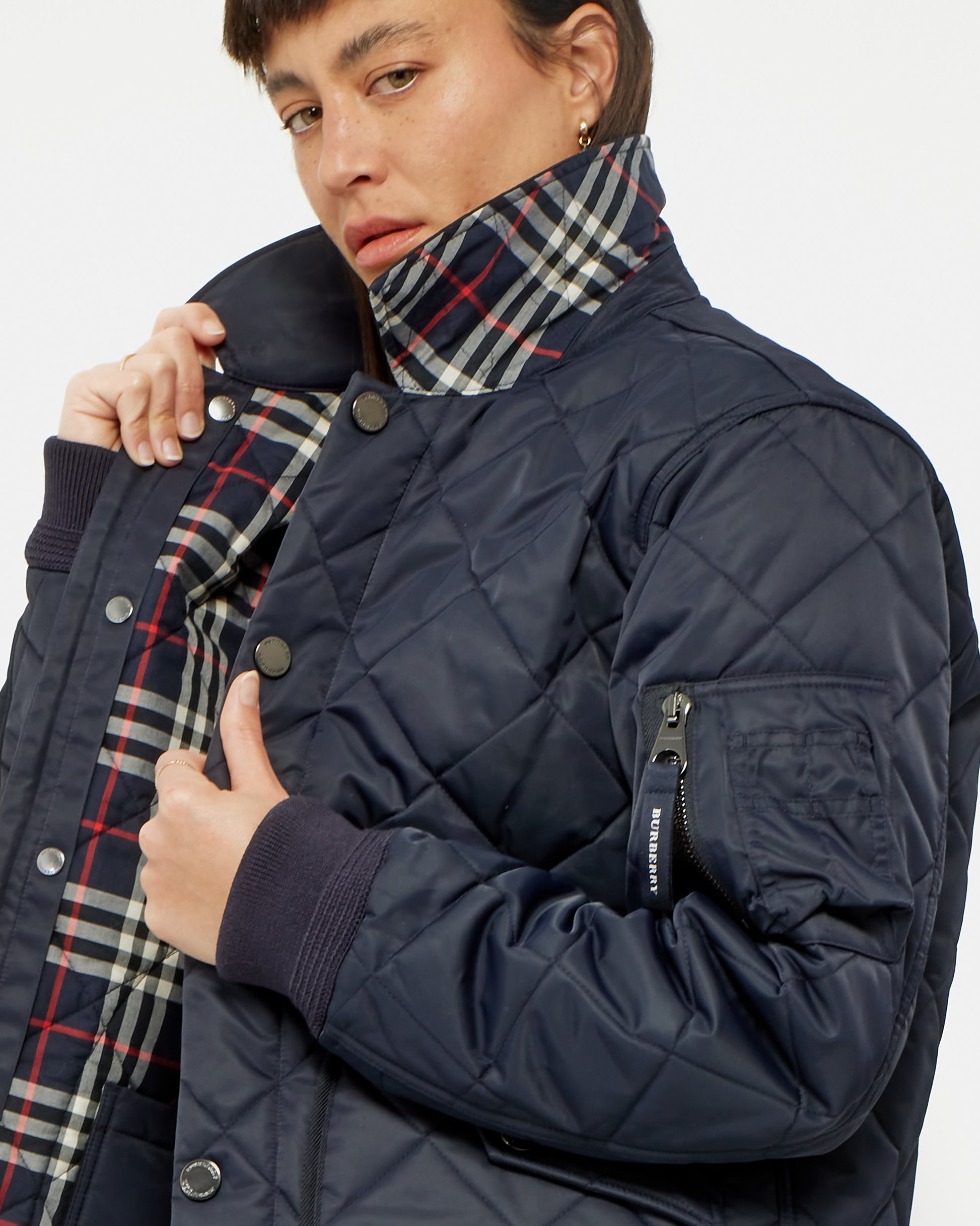 Buy Burberry Navy Nylon Diamond Quilted Button-Up Jacket 46 (M