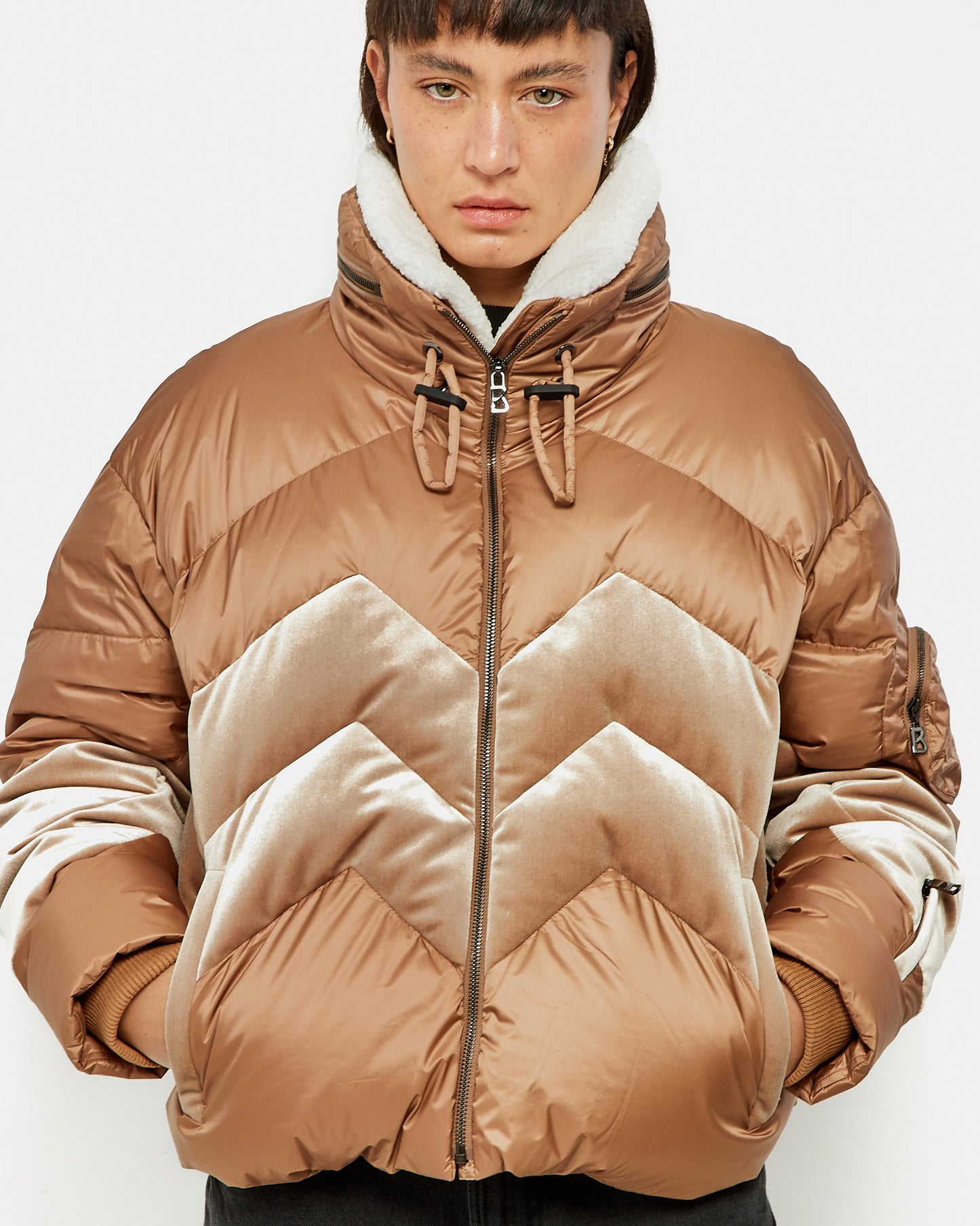 Bogner Brown Tan & Bronze Chevron Down Vanja Ski Jacket - L