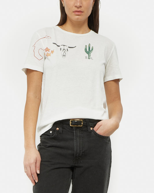 Saint Laurent White Light Cotton Cactus Graphic T Shirt - S