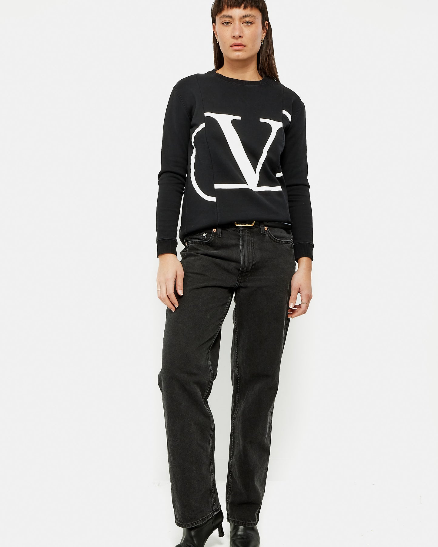 Valentino Black V Logo Cotton Crewneck Sweater - XS