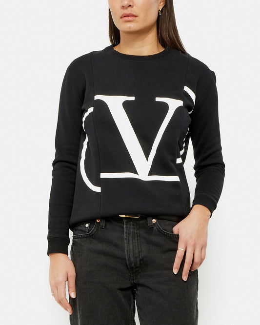 Valentino Black V Logo Cotton Crewneck Sweater - XS
