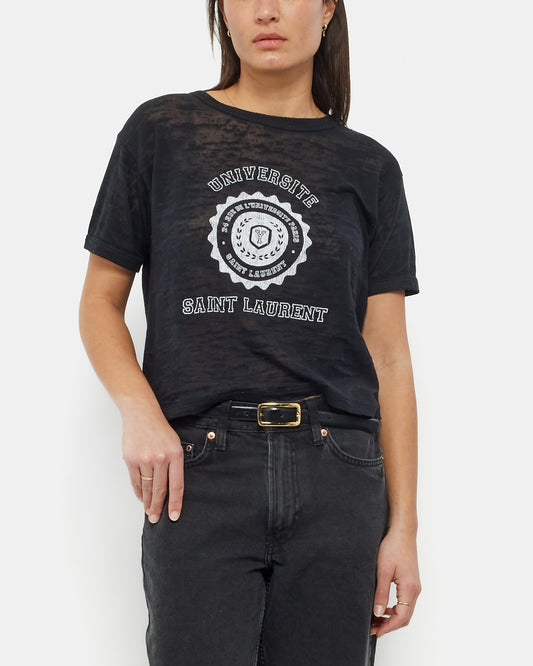 Saint Laurent Black Cotton Universite T Shirt - M