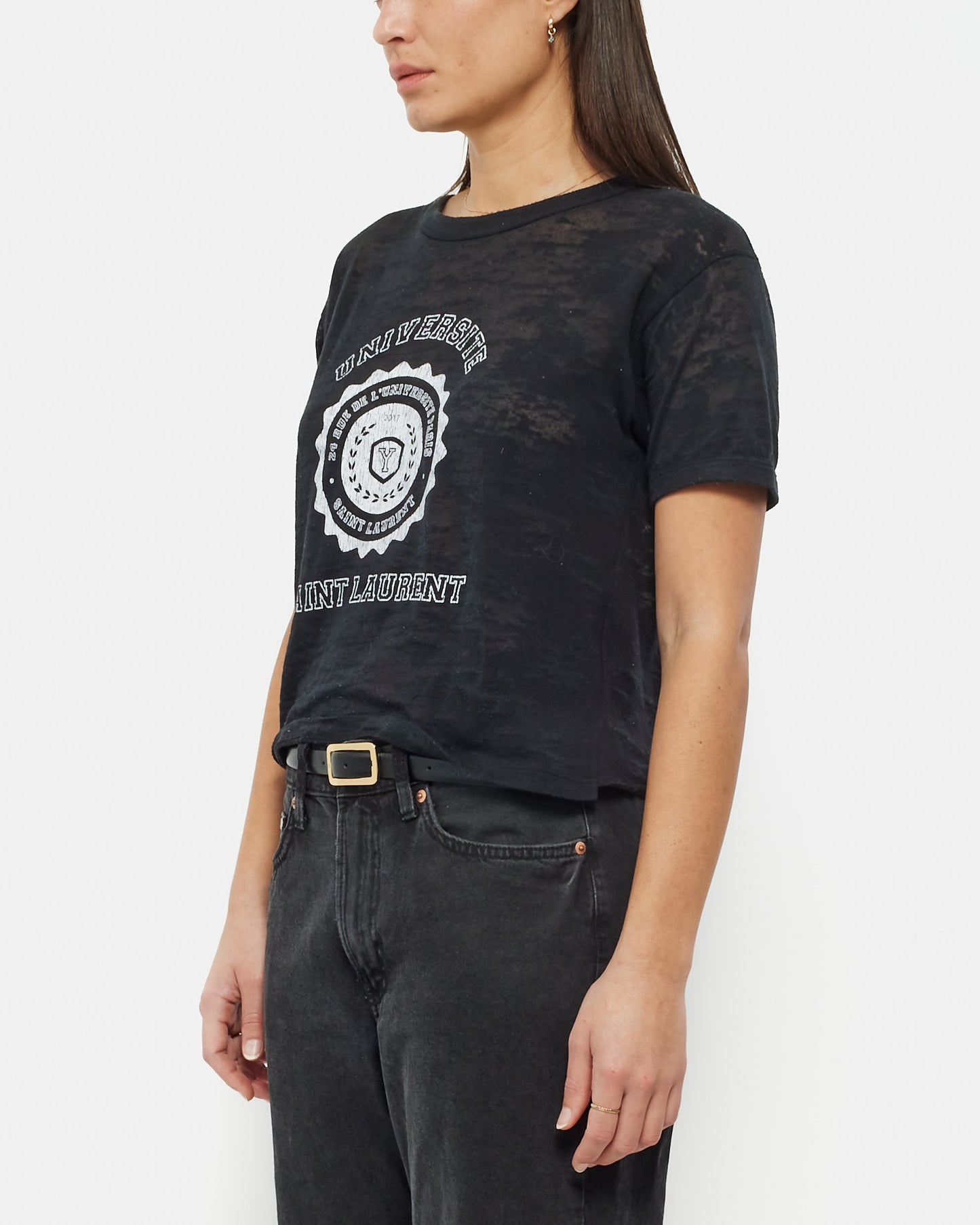 Saint Laurent Black Cotton Universite T Shirt - M