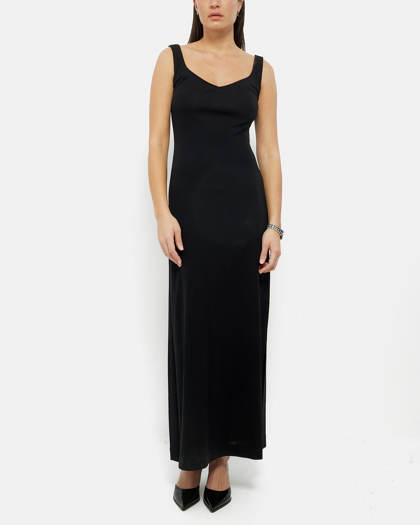 Escada Vintage "Margaretha Ley" Black A-Line Maxi Tank Dress with Slit - 38