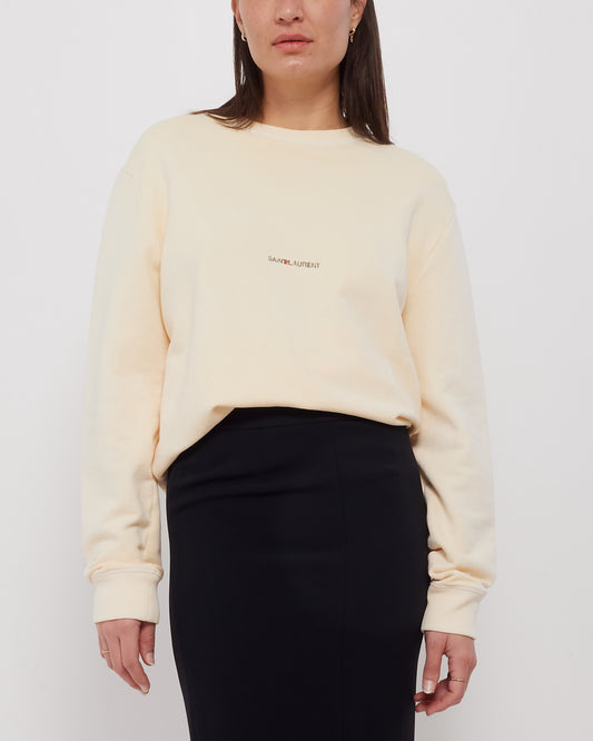 Saint Laurent Beige Cotton Logo Crew Neck -  S