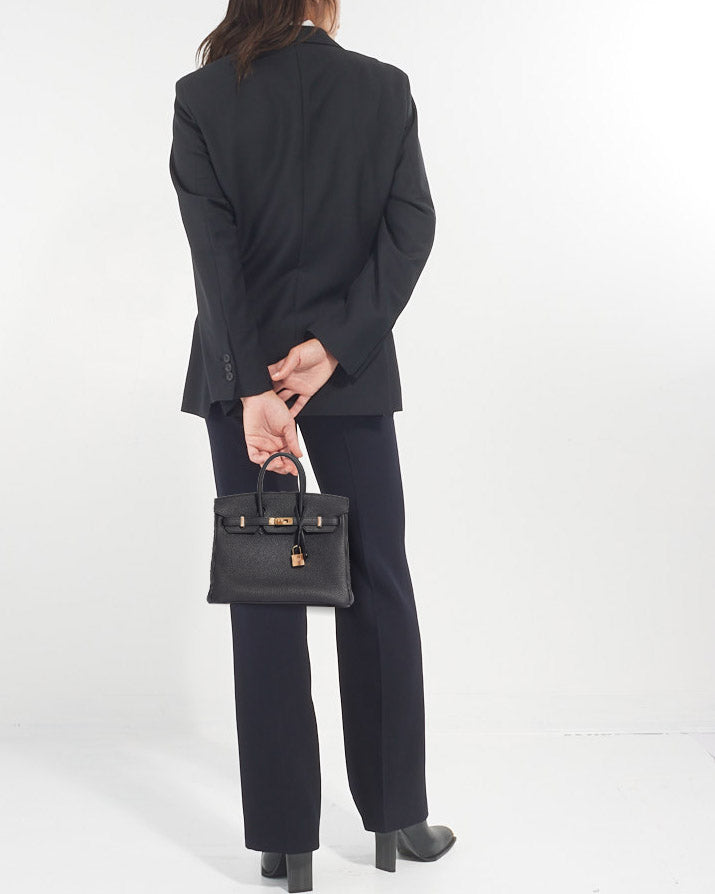 Hermès Birkin 25 en cuir Togo noir avec quincaillerie en or rose