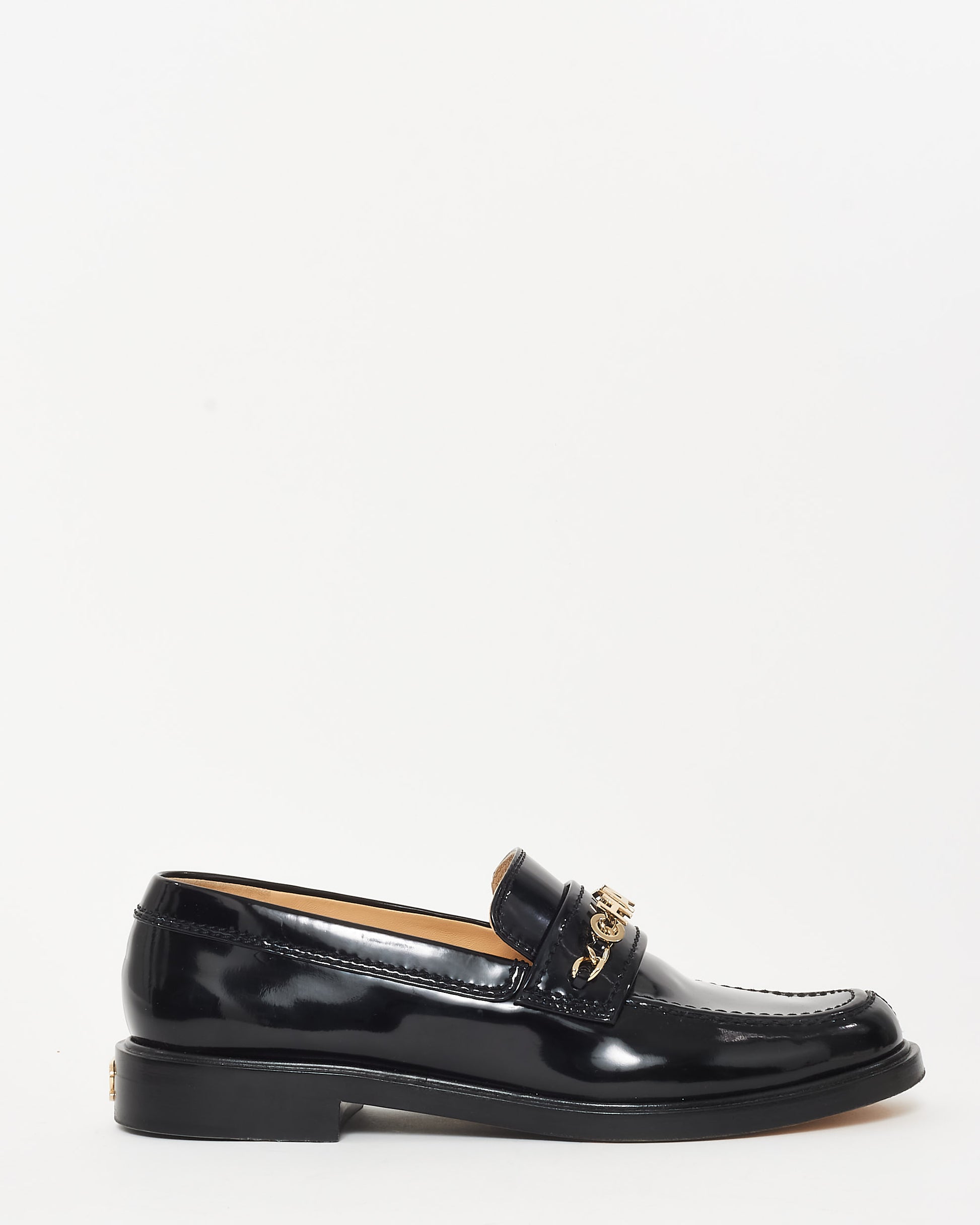 Buy Chanel Black Patent Leather Chain 'CHANEL' loafers