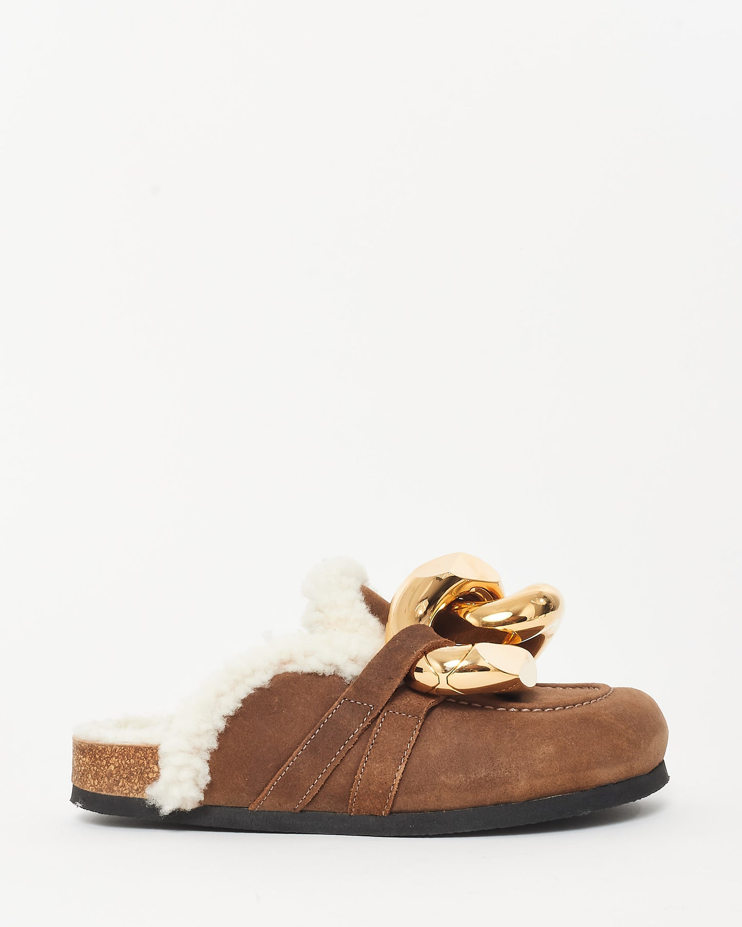 JW Anderson Brown Suede & Shearling Gold Chain Mule - 35