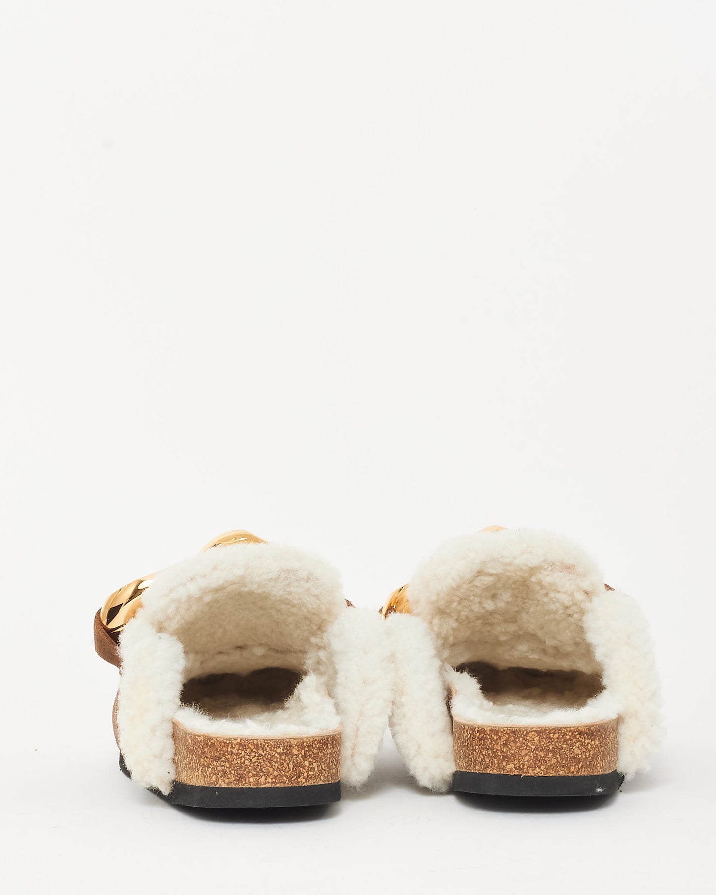 JW Anderson Brown Suede & Shearling Gold Chain Mule - 35