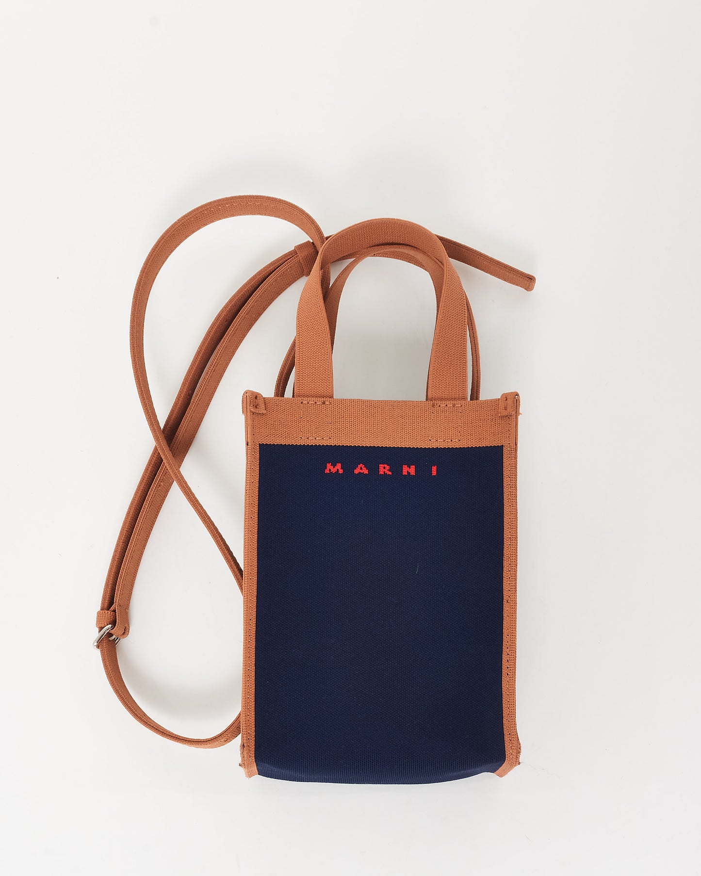 Marni Navy Blue & Brown Canvas Museo Nano Crossbody Bag