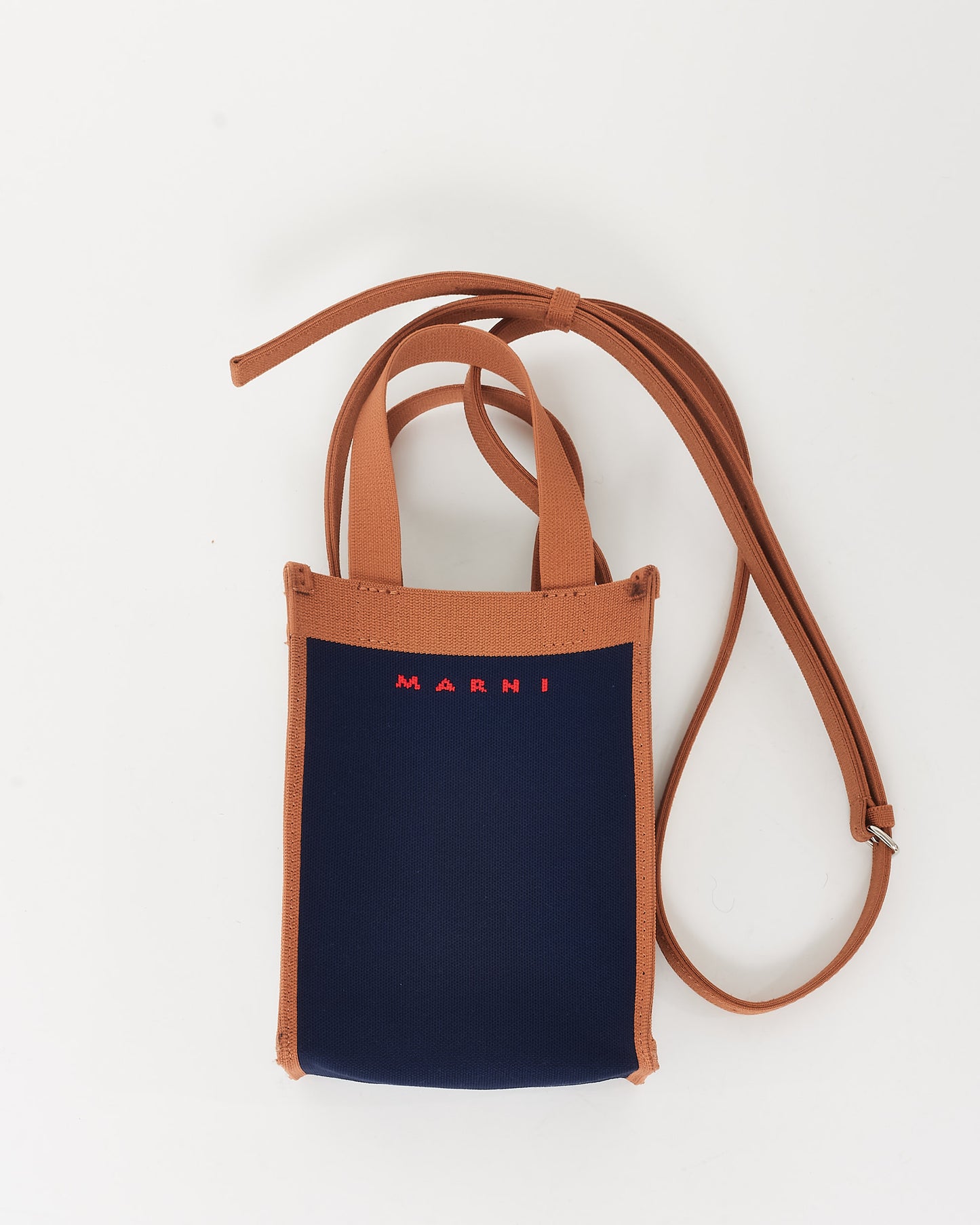 Marni Navy Blue & Brown Canvas Museo Nano Crossbody Bag