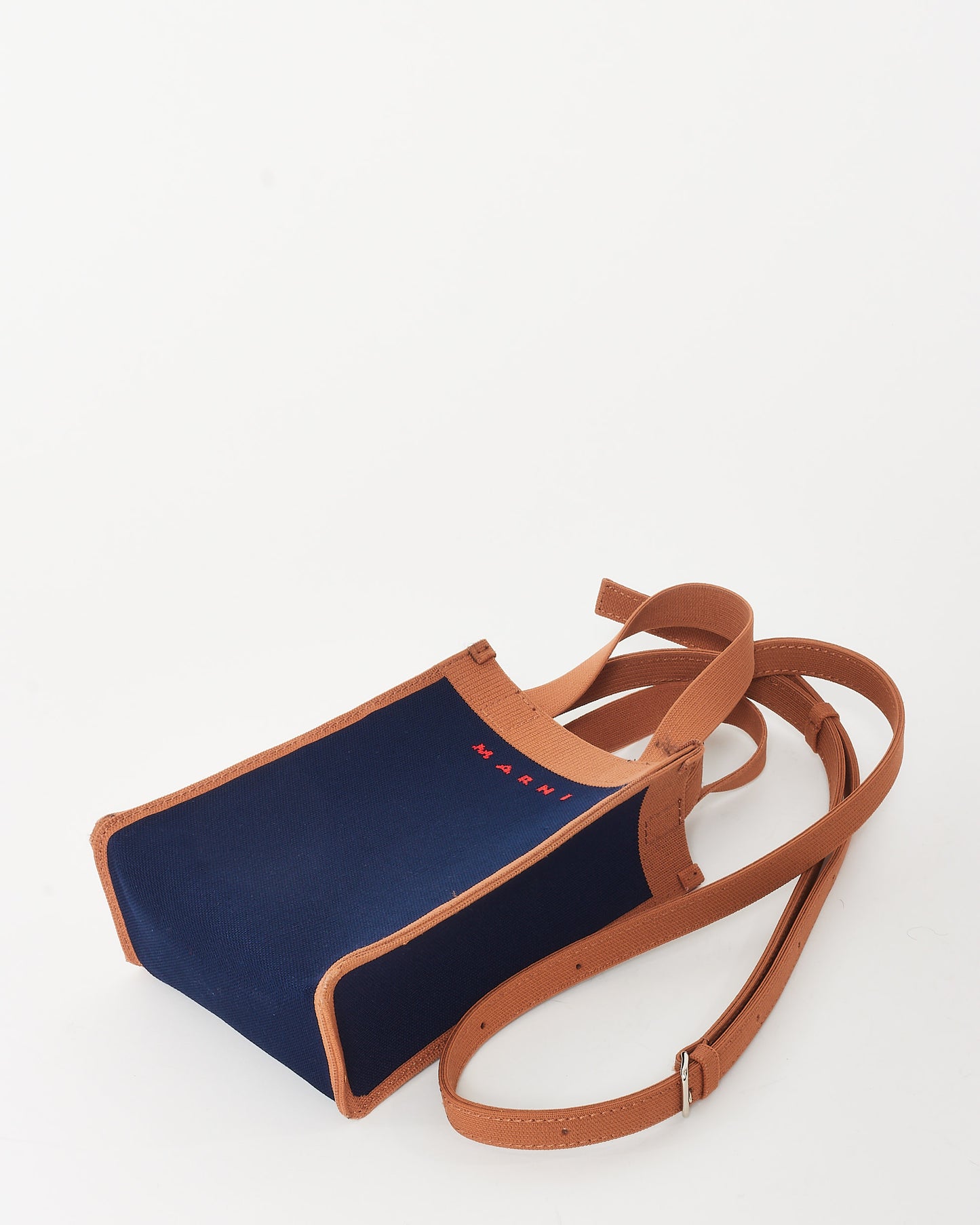 Marni Navy Blue & Brown Canvas Museo Nano Crossbody Bag