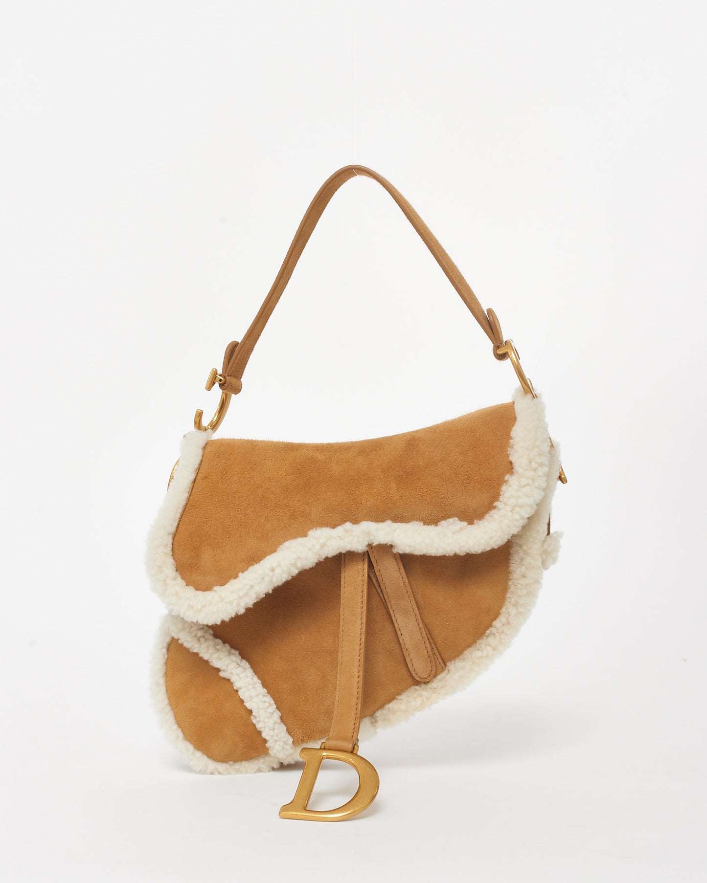 Dior Shearling Saddle Bag W/ Logo Embroidered Strap