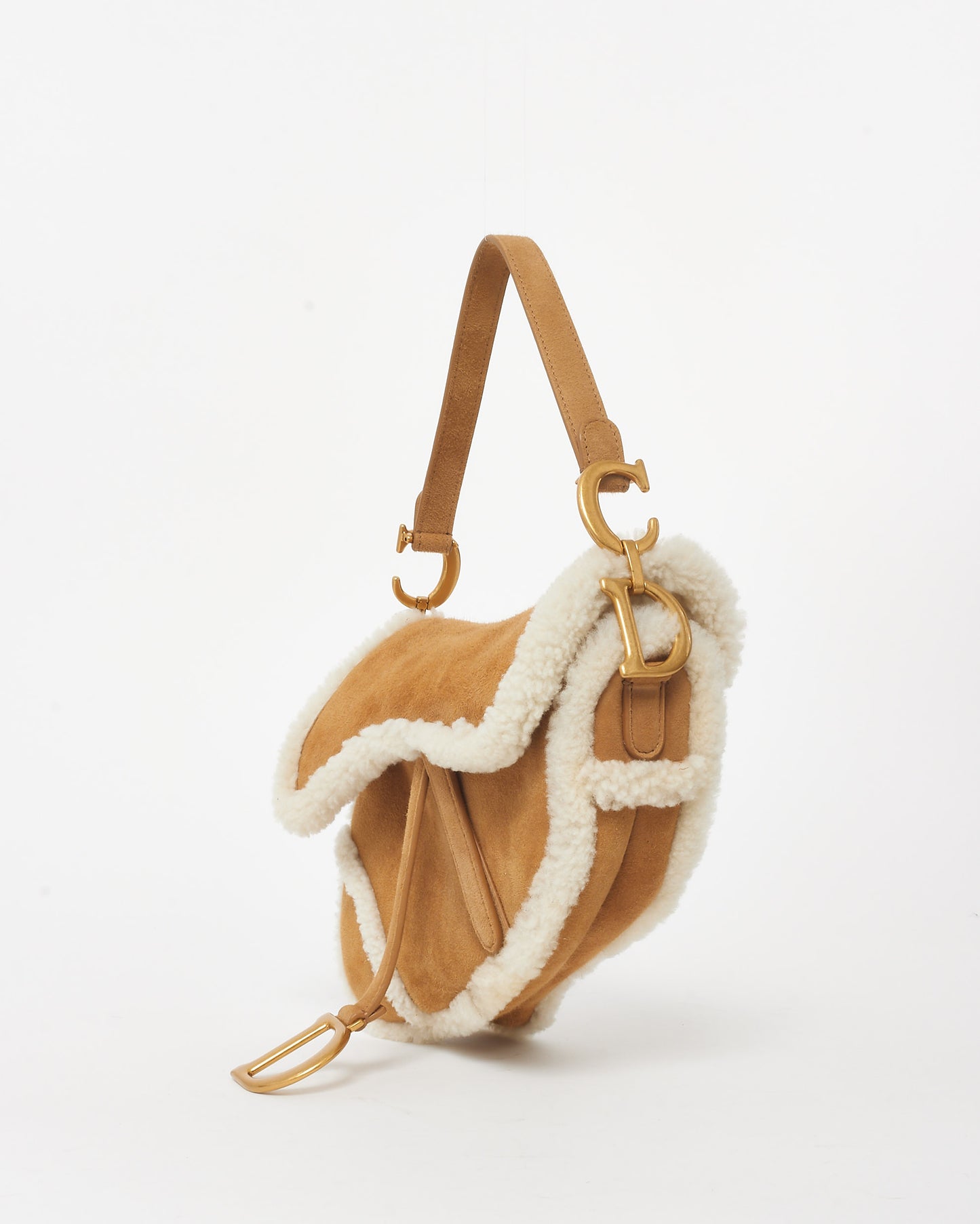Dior Shearling Saddle Bag W/ Logo Embroidered Strap