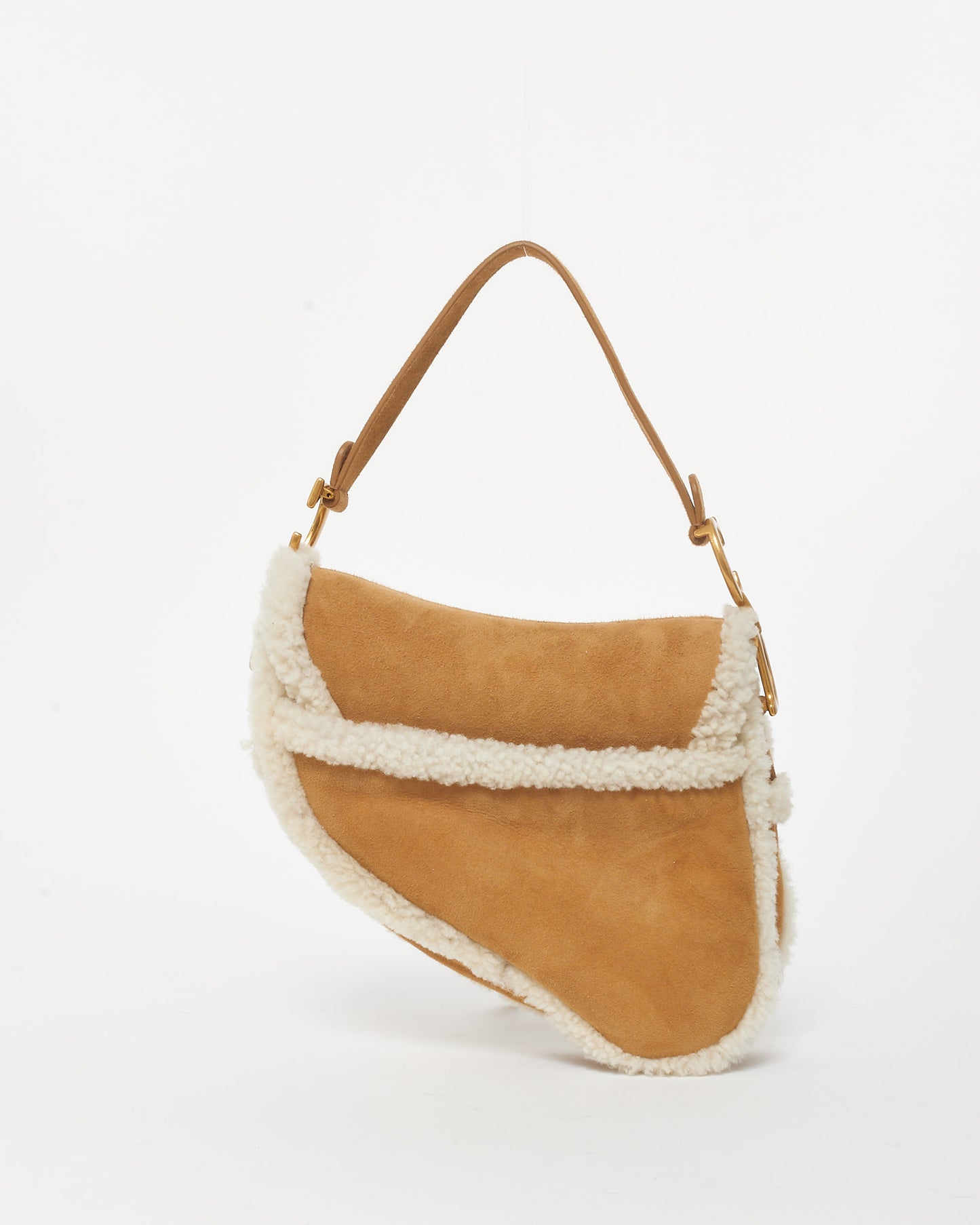 Dior Shearling Saddle Bag W/ Logo Embroidered Strap