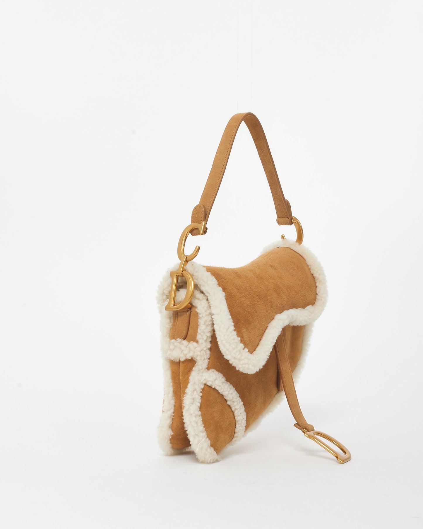 Dior Shearling Saddle Bag W/ Logo Embroidered Strap