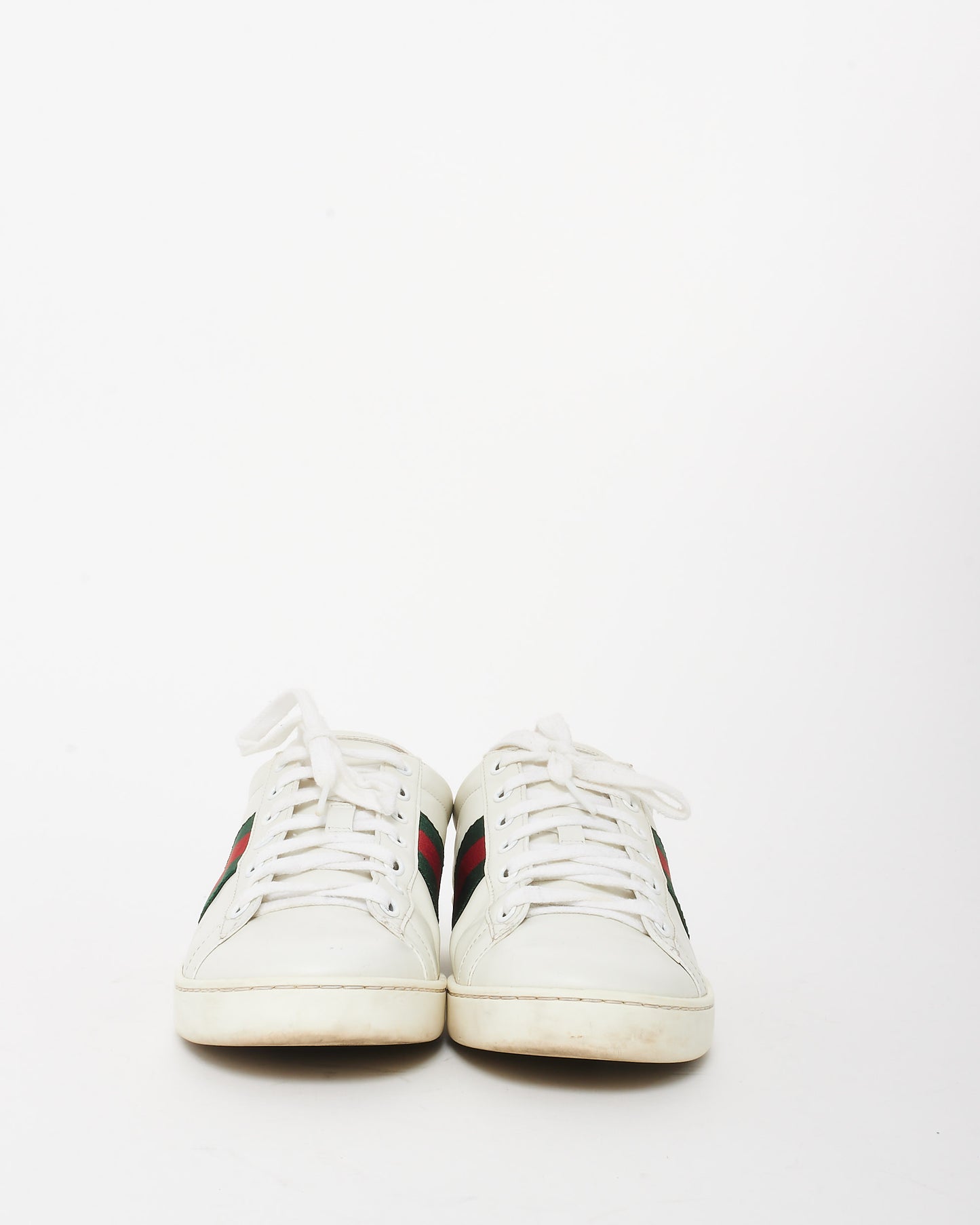 Gucci White Leather W/ Green & Red Stripe Ace Sneakers - 39