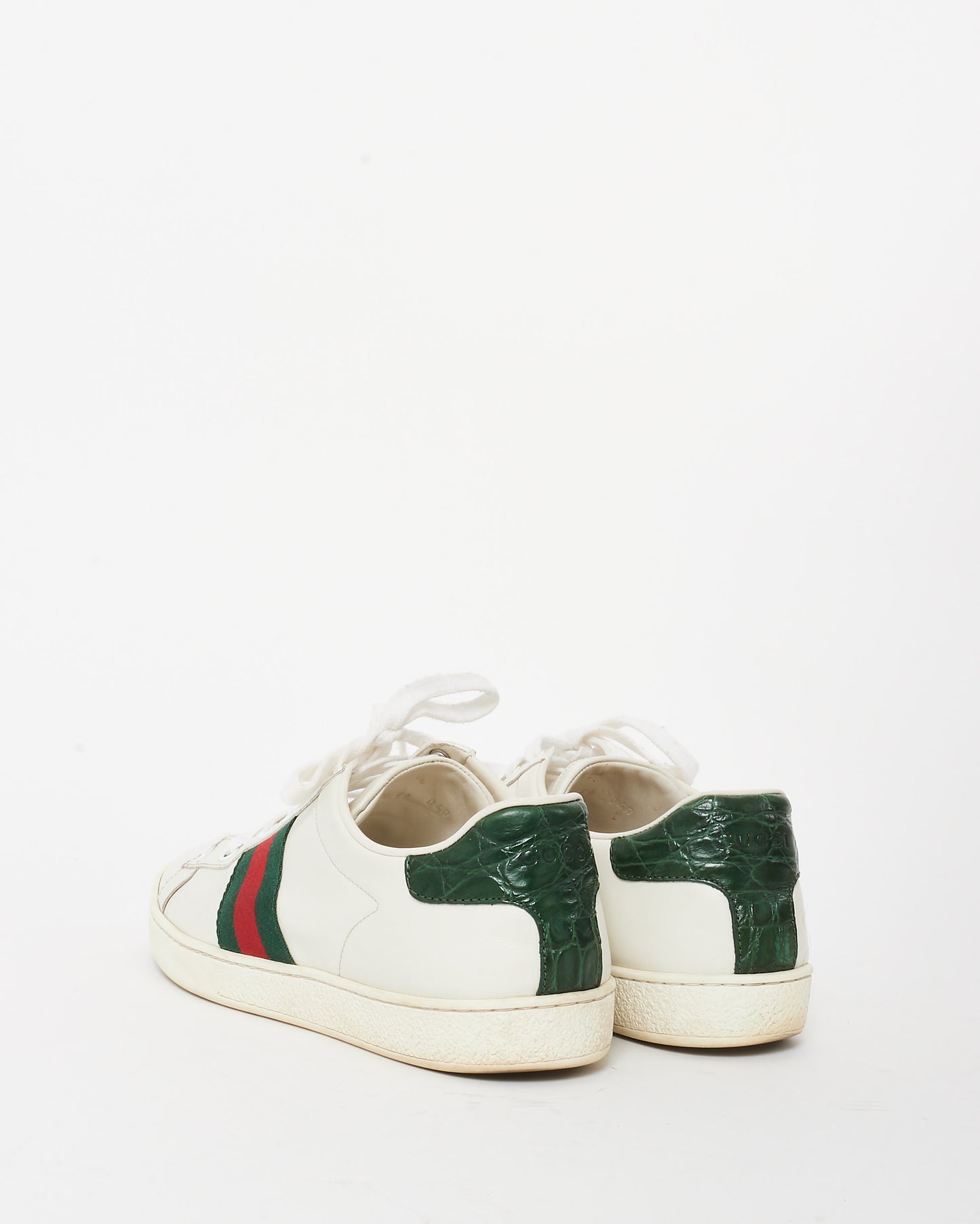 Gucci White Leather W/ Green & Red Stripe Ace Sneakers - 39