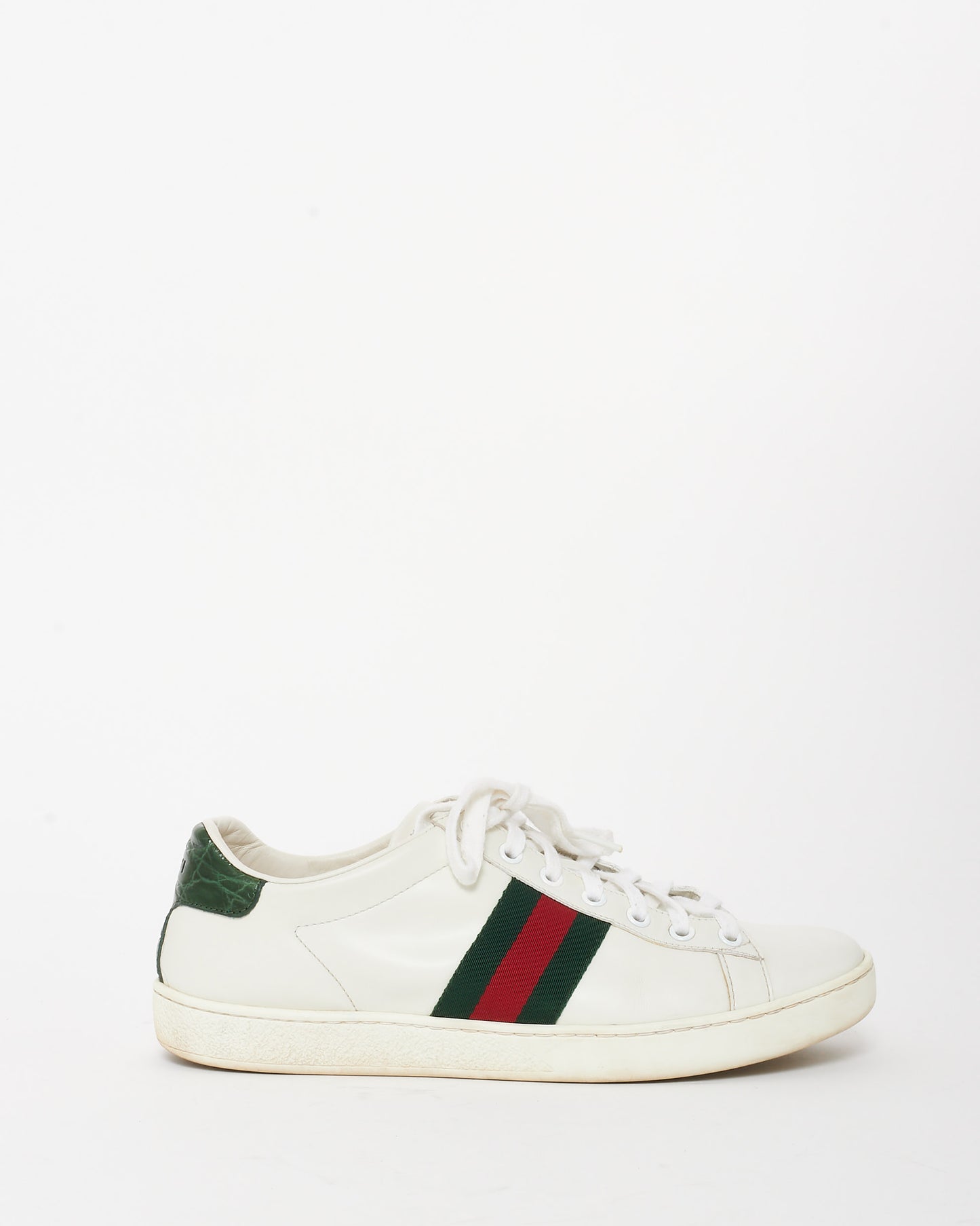 Gucci White Leather W/ Green & Red Stripe Ace Sneakers - 39