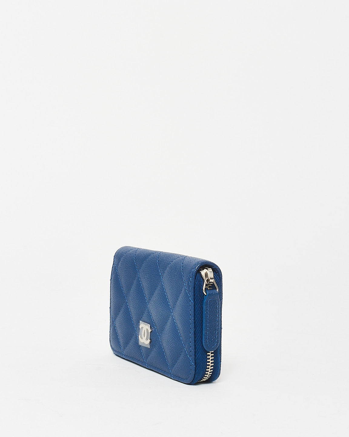 Chanel Navy Blue Caviar Leather Mini Zip Card Case