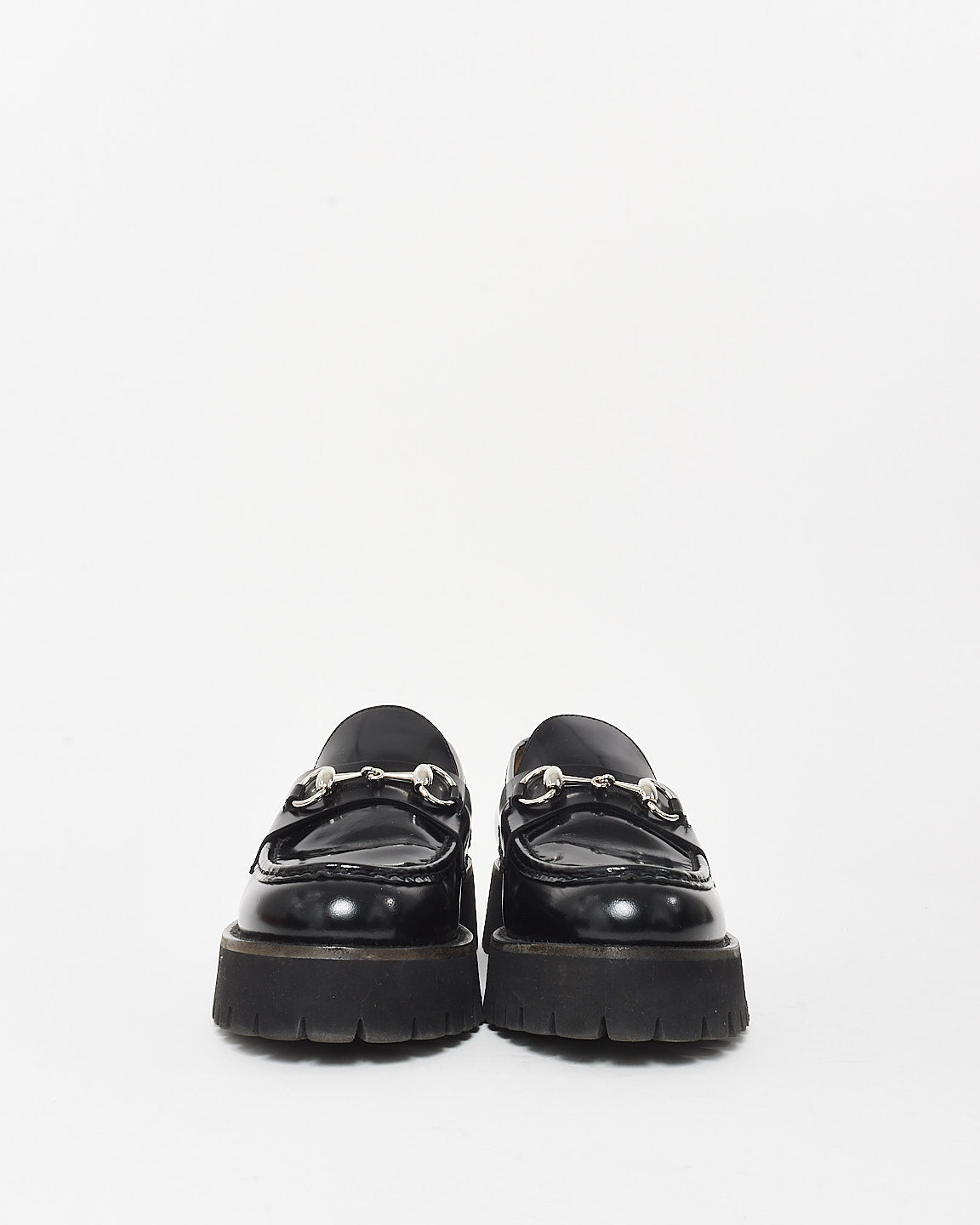 Gucci Black Leather Chunky Lug Sole Horsebit Loafers - 40