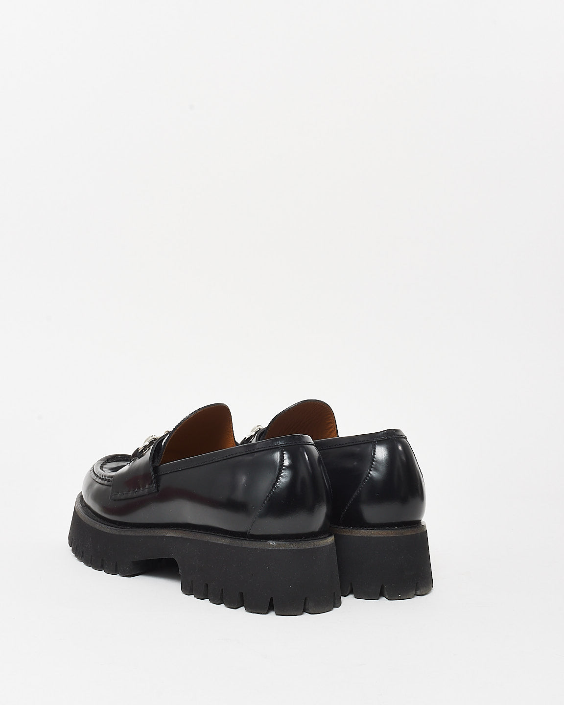 Gucci Black Leather Chunky Lug Sole Horsebit Loafers - 40