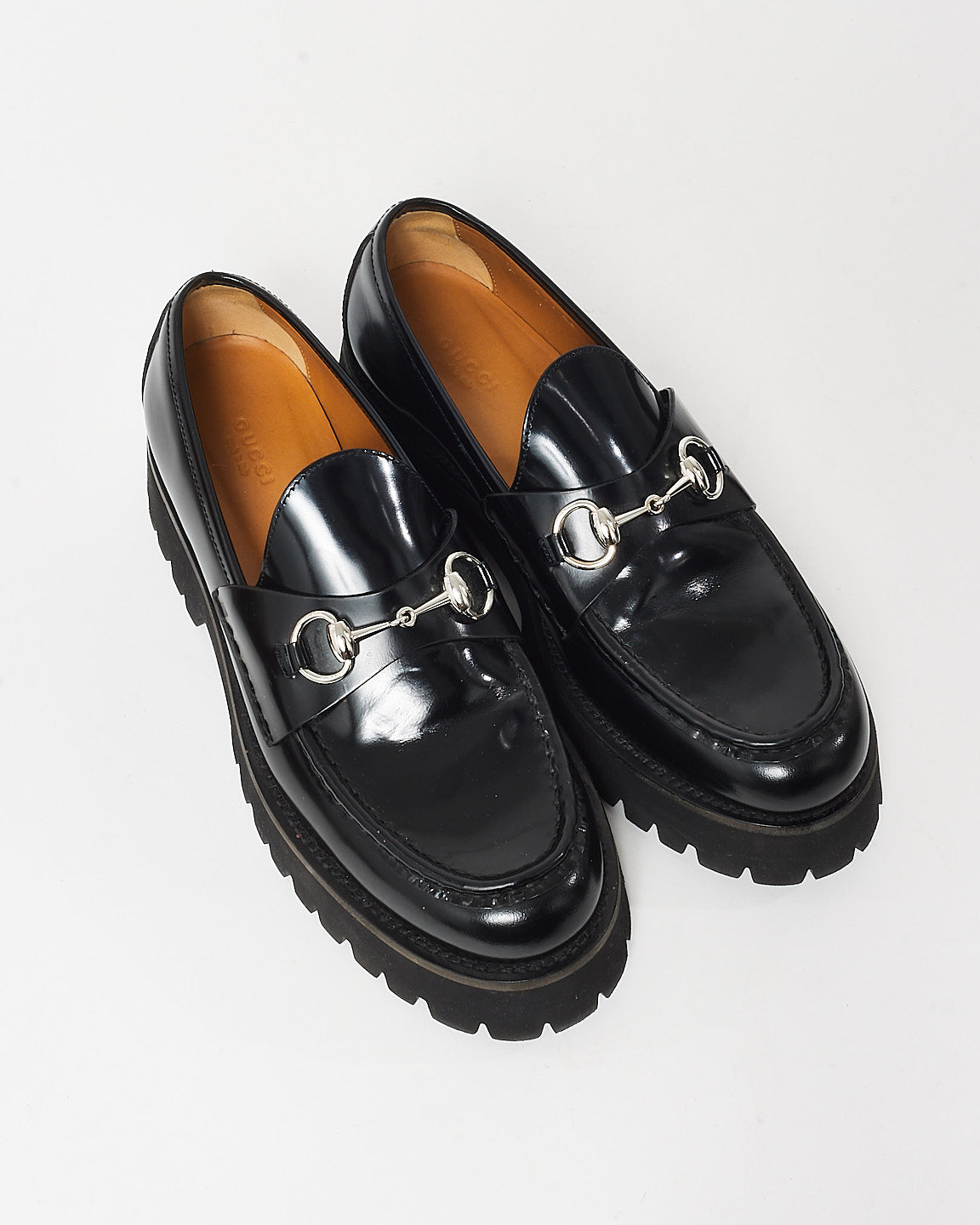 Gucci Black Leather Chunky Lug Sole Horsebit Loafers - 40