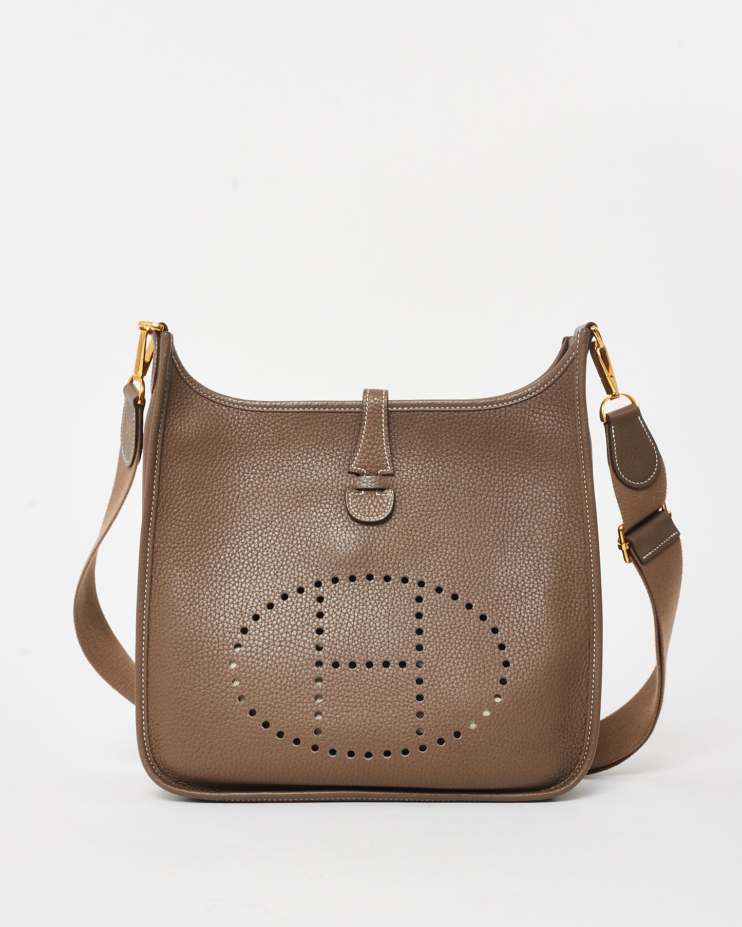 Hermès Étoupe Clemence Leather Evelyne III Bag