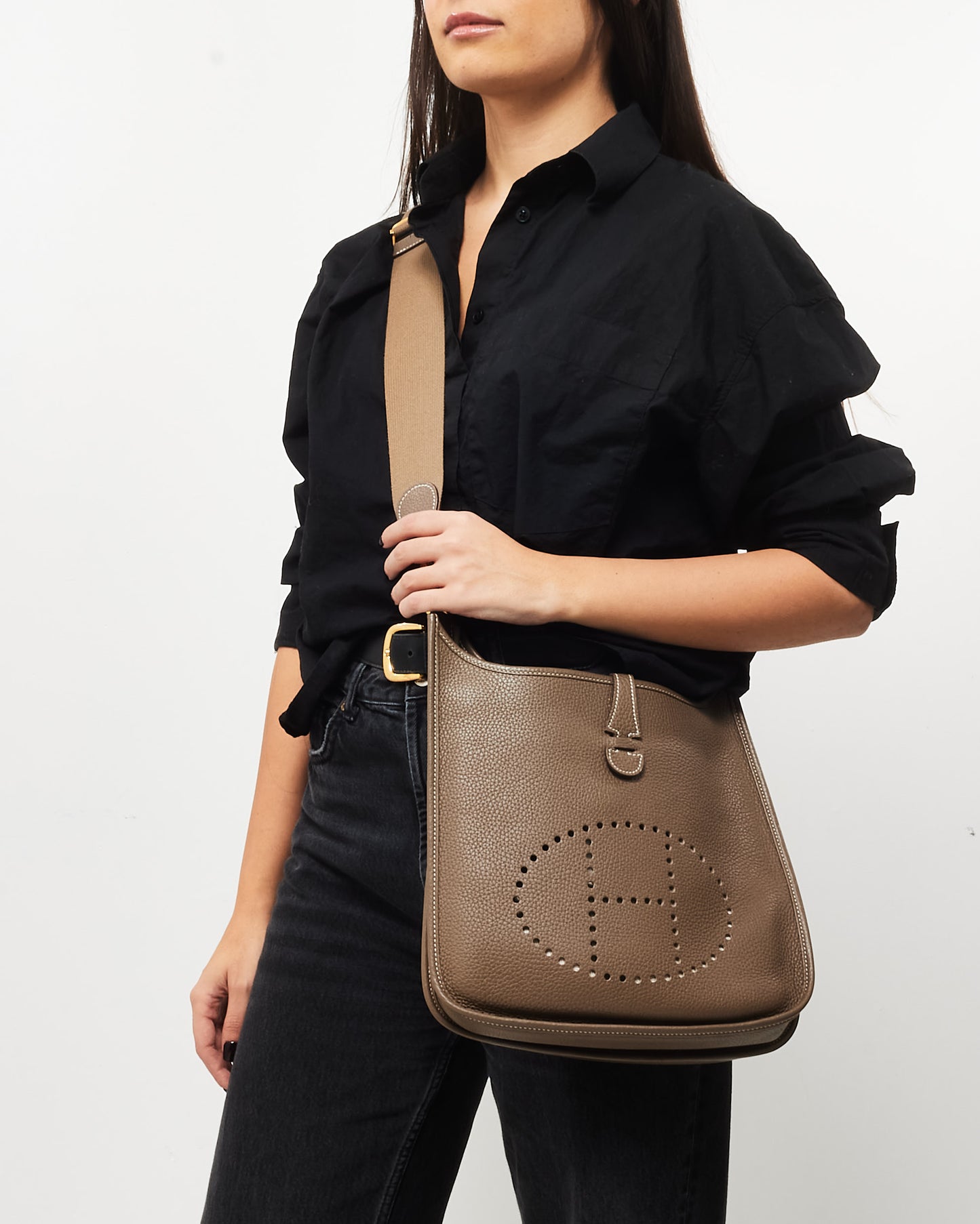 Hermès Étoupe Clemence Leather Evelyne III Bag