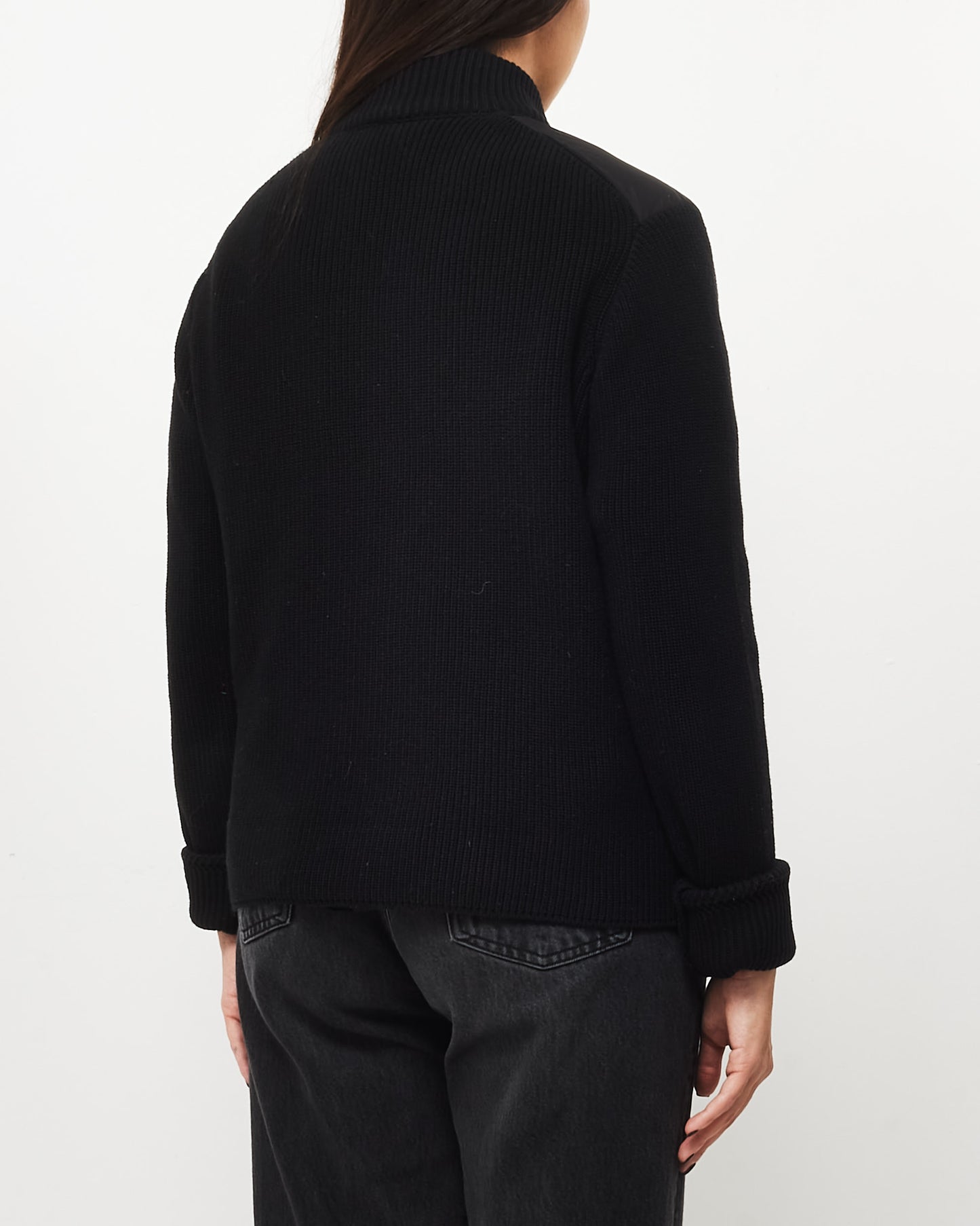 Moncler Black Knit & Nylon White Logo Jacket - L