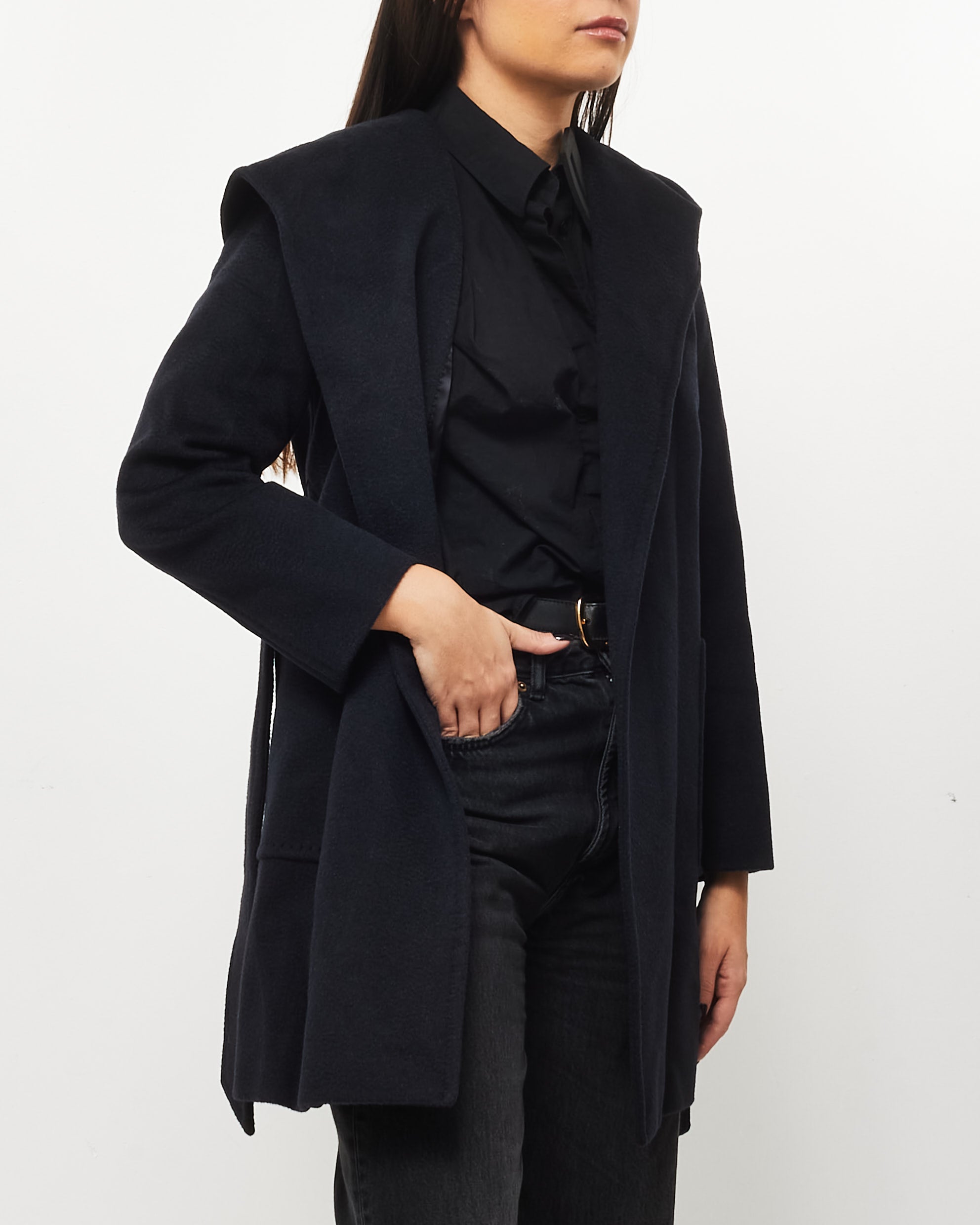 Buy Max Mara Navy Wool Rialto Belted Coat - 0 - Authenticated Pre