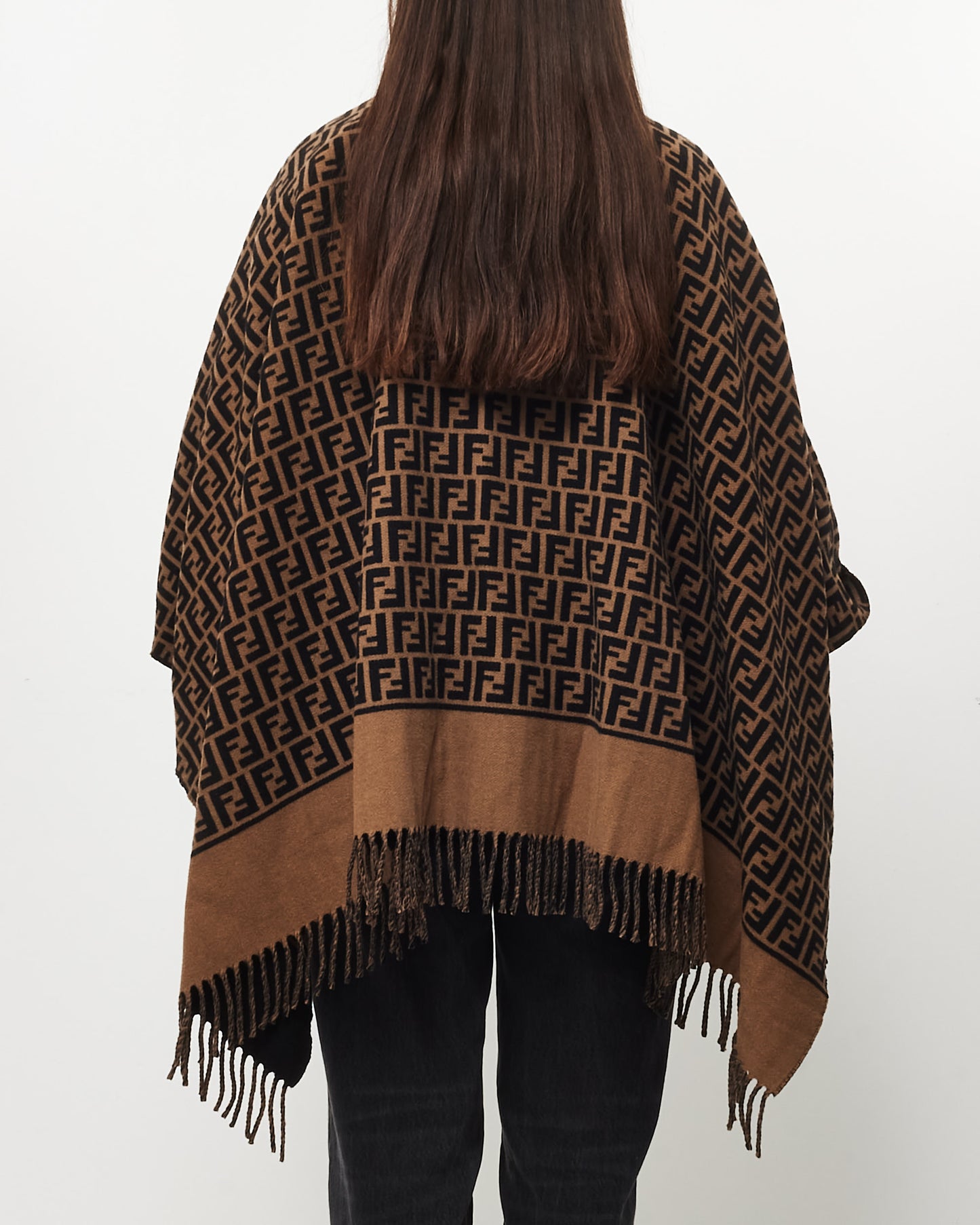 Fendi Brown Zucca Print Wool & Fleece Poncho