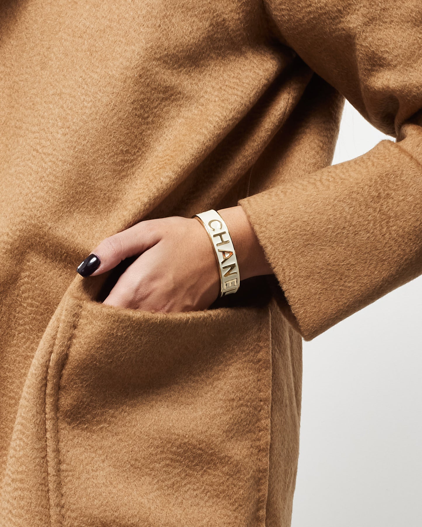 Chanel Gold & White Enamel Logo 2022 Cuff - M