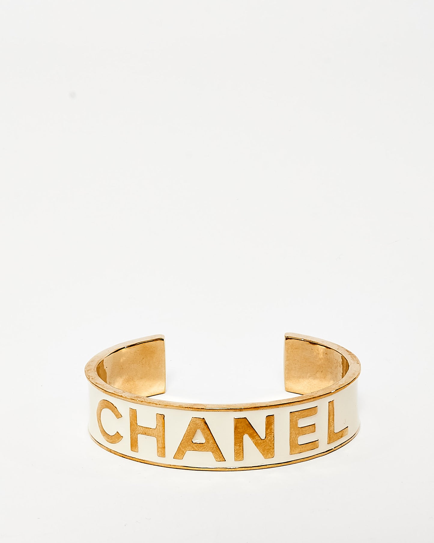 Chanel Gold & White Enamel Logo 2022 Cuff - M